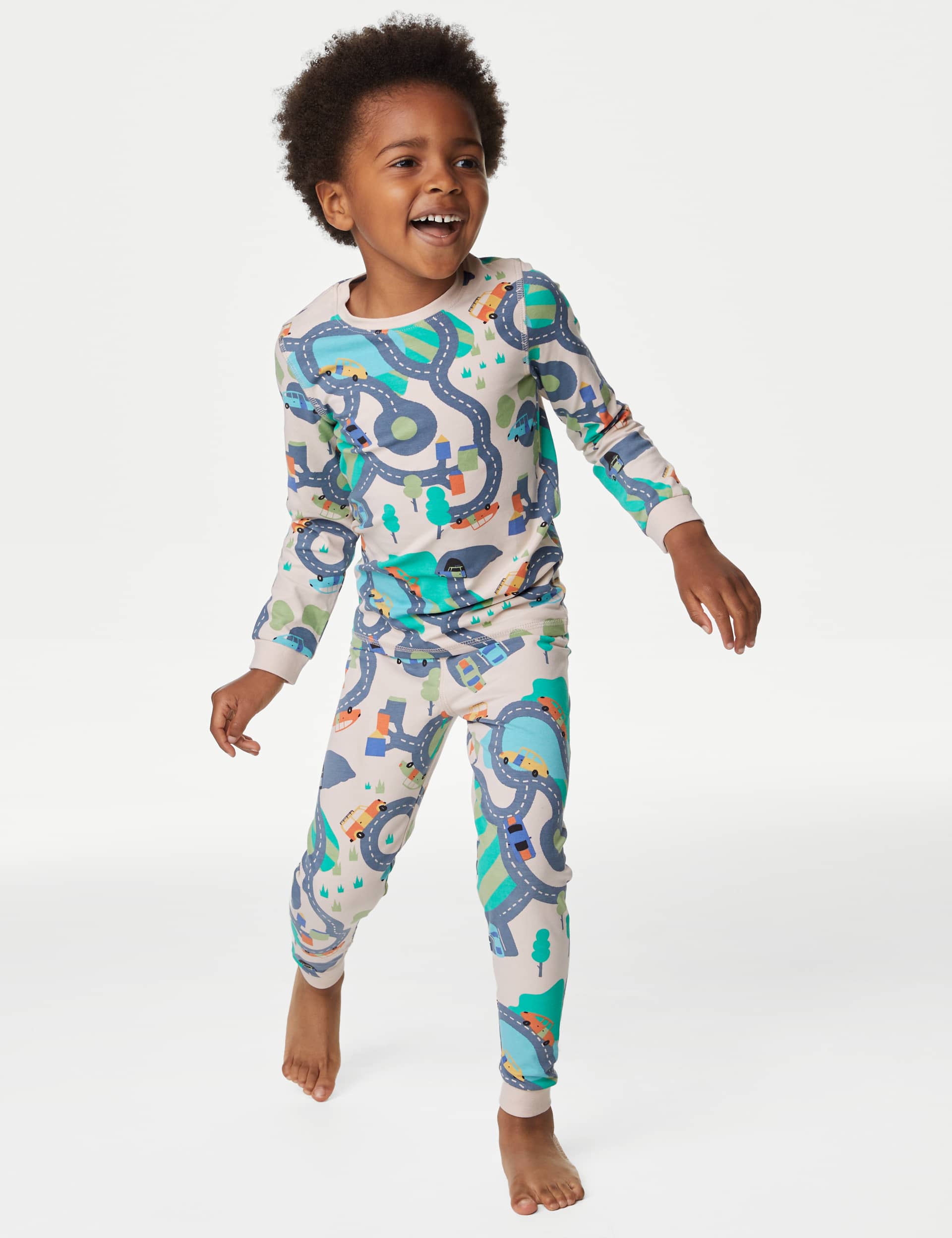 M&S Cotton Rich Car Pyjamas (1-8 Yrs) - 6-7 Y - Blue Mix, Blue Mix