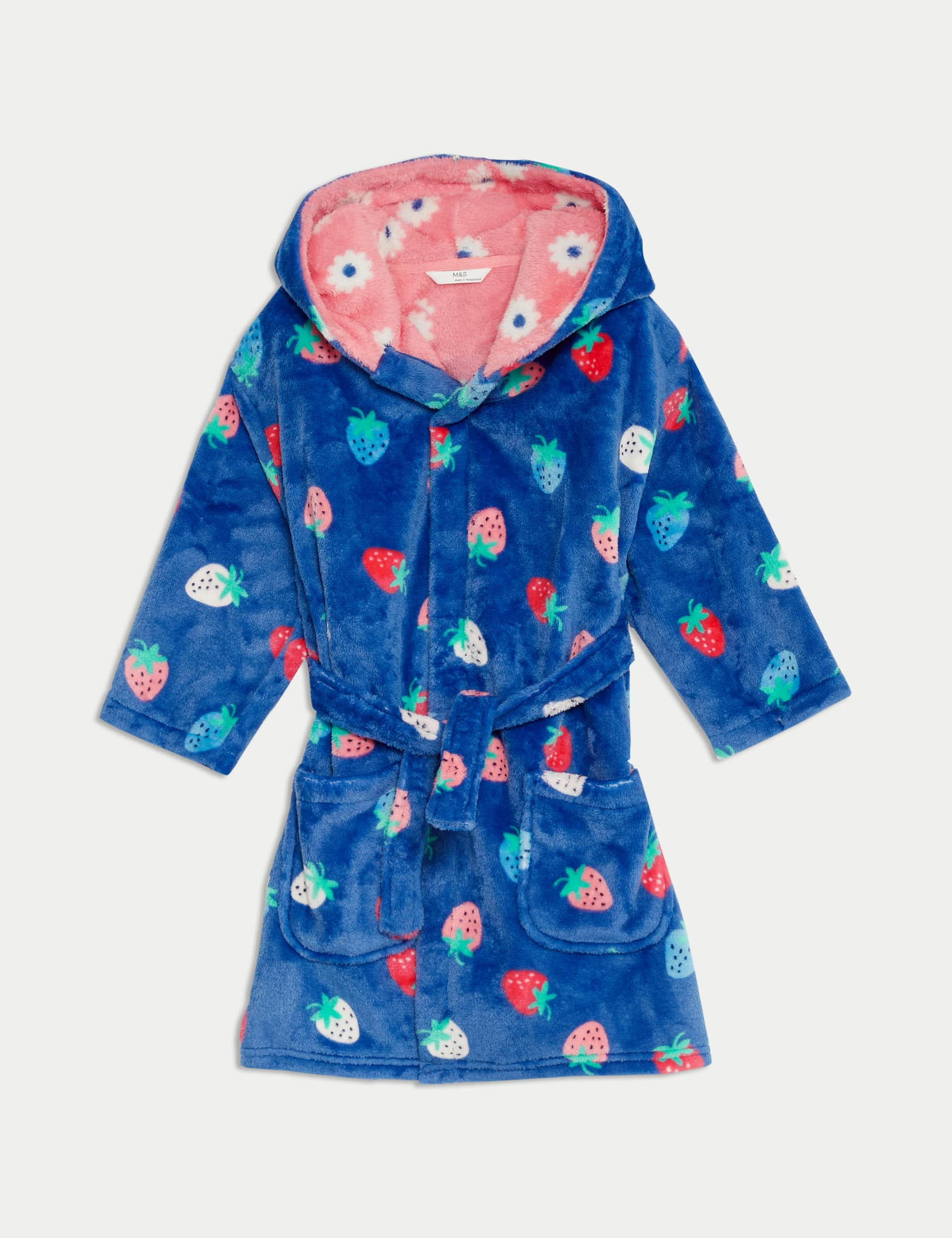 M&S Collection Girls Fleece Strawberry Dressing Gown (1-8 Yrs) - 1-2Y - Blue, Blue