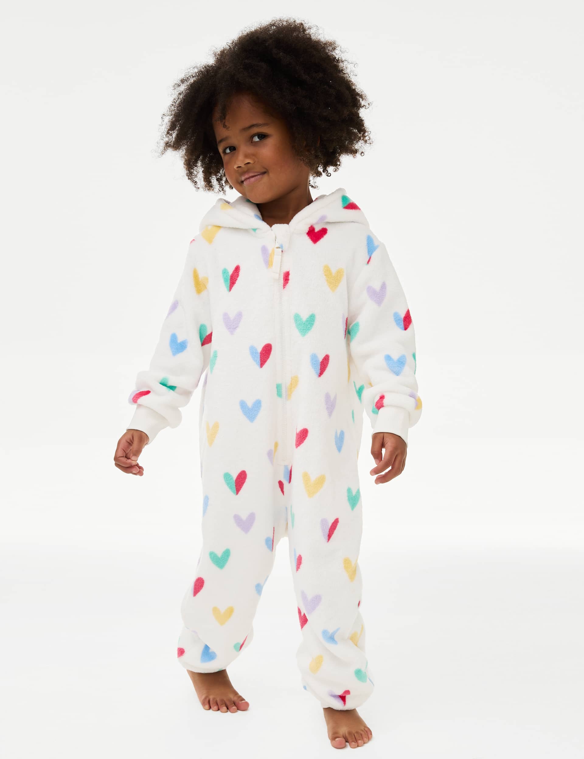 M&S Girls Fleece Heart Onesie (1-7 Yrs) - 2-3 Y - Ivory, Ivory