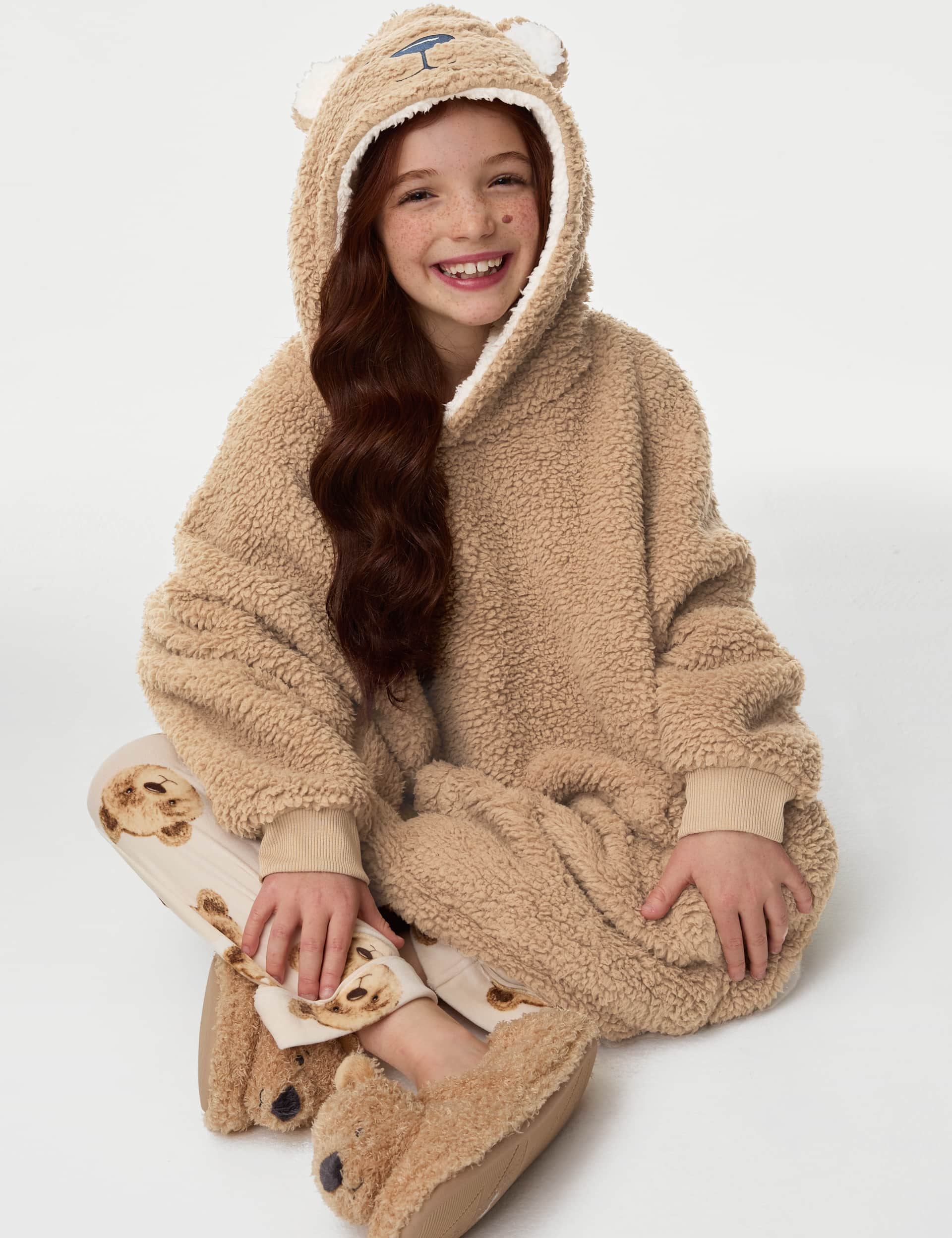 Spencer Bear Borg Oversized Hoodie (3-16 Yrs) - 11-12 - Brown, Brown