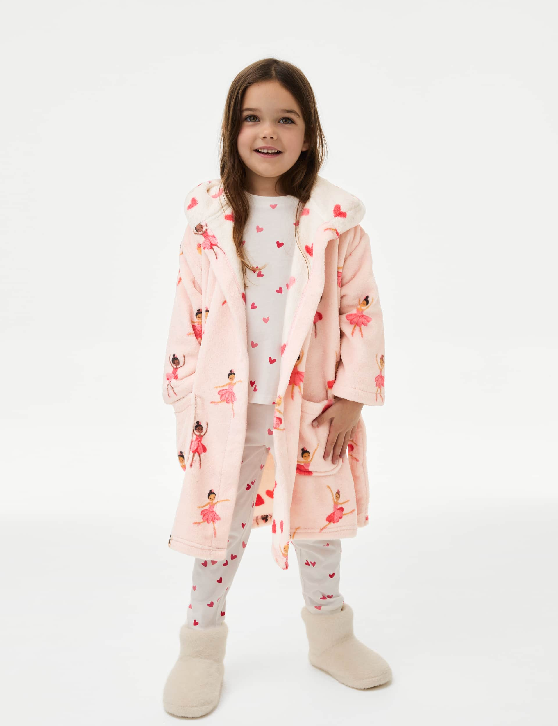 M&S Girls Ballerina Fleece Dressing Gown (1-8 Yrs) - 5-6 Y - Pink, Pink