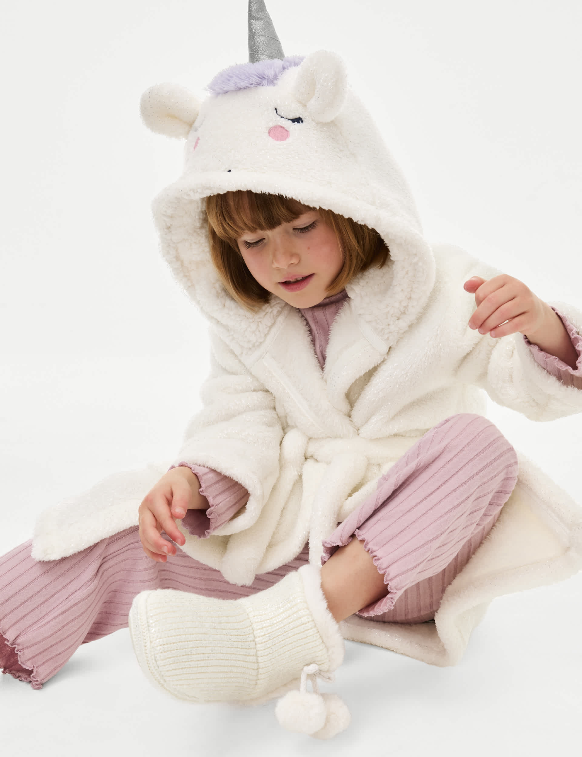 M&S Boys Unicorn Hooded Dressing Gown (1-8 Yrs) - 6-7 Y - Multi, Multi