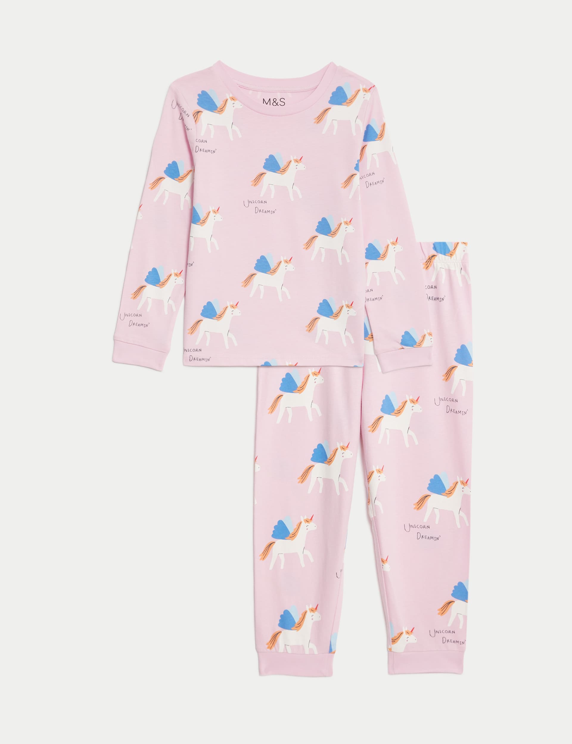 M&S Girls Pure Cotton Unicorn Pyjamas (1-8 Yrs) - 6-7 Y - Pink Mix, Pink Mix