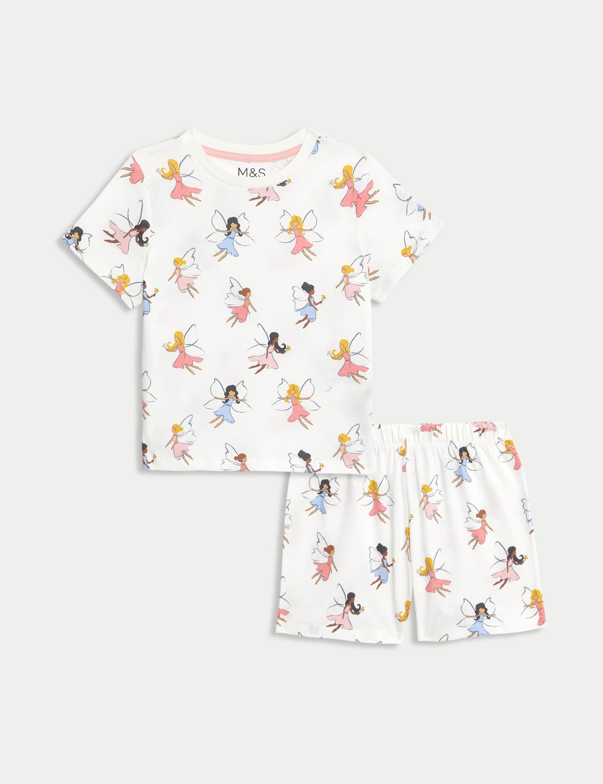 M&S Girls Pure Cotton Fairies Pyjamas (1-8 Yrs) - 3-4 Y - White, White