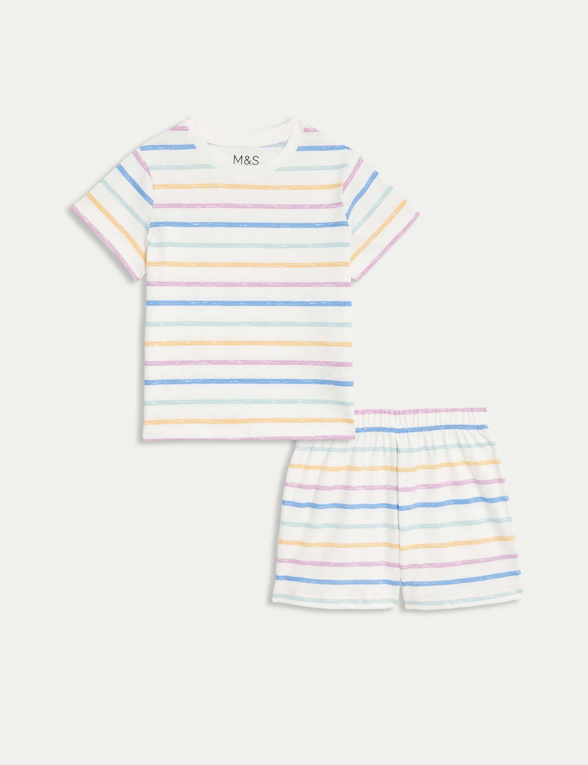 M&S Girls Pure Cotton Striped Pyjamas (1-8 Yrs) - 2-3 Y - Ivory Mix, Ivory Mix