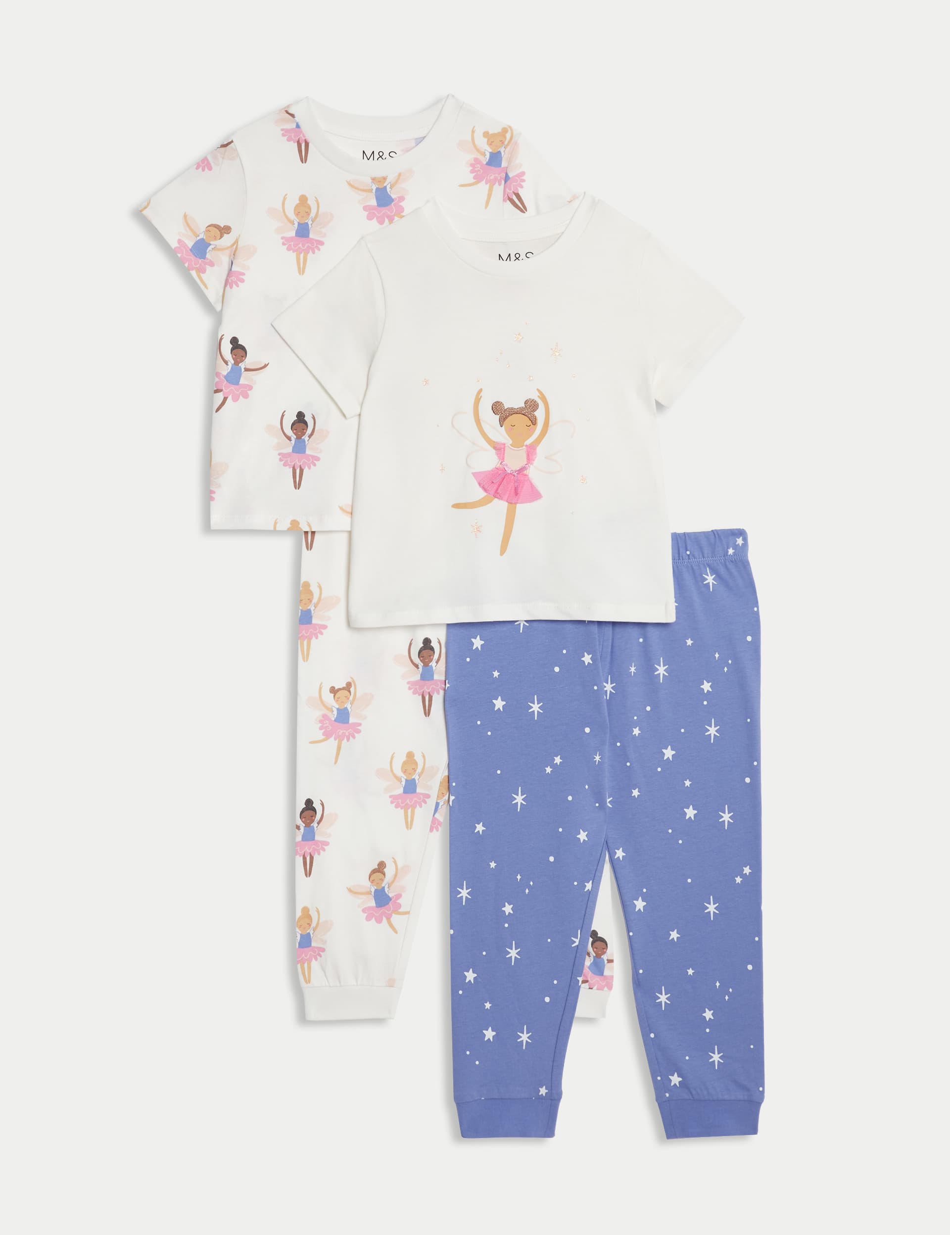 M&S Girls 2pk Pure Cotton Fairy Pyjama Sets (12 Mths