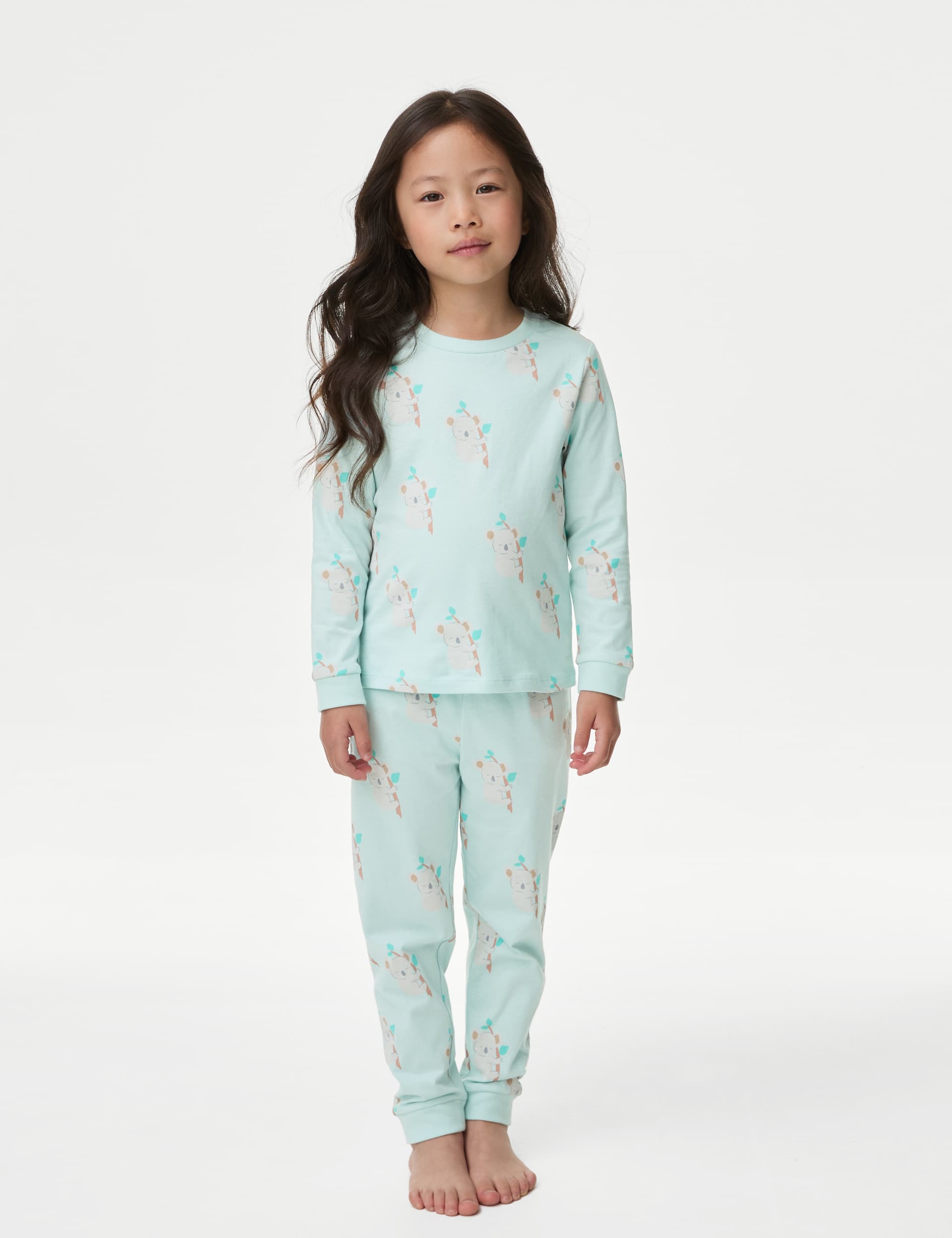 M&S Girls Pure Cotton Koala Print Pyjamas (1-8 Yrs) - 3-4 Y - Green Mix, Green Mix