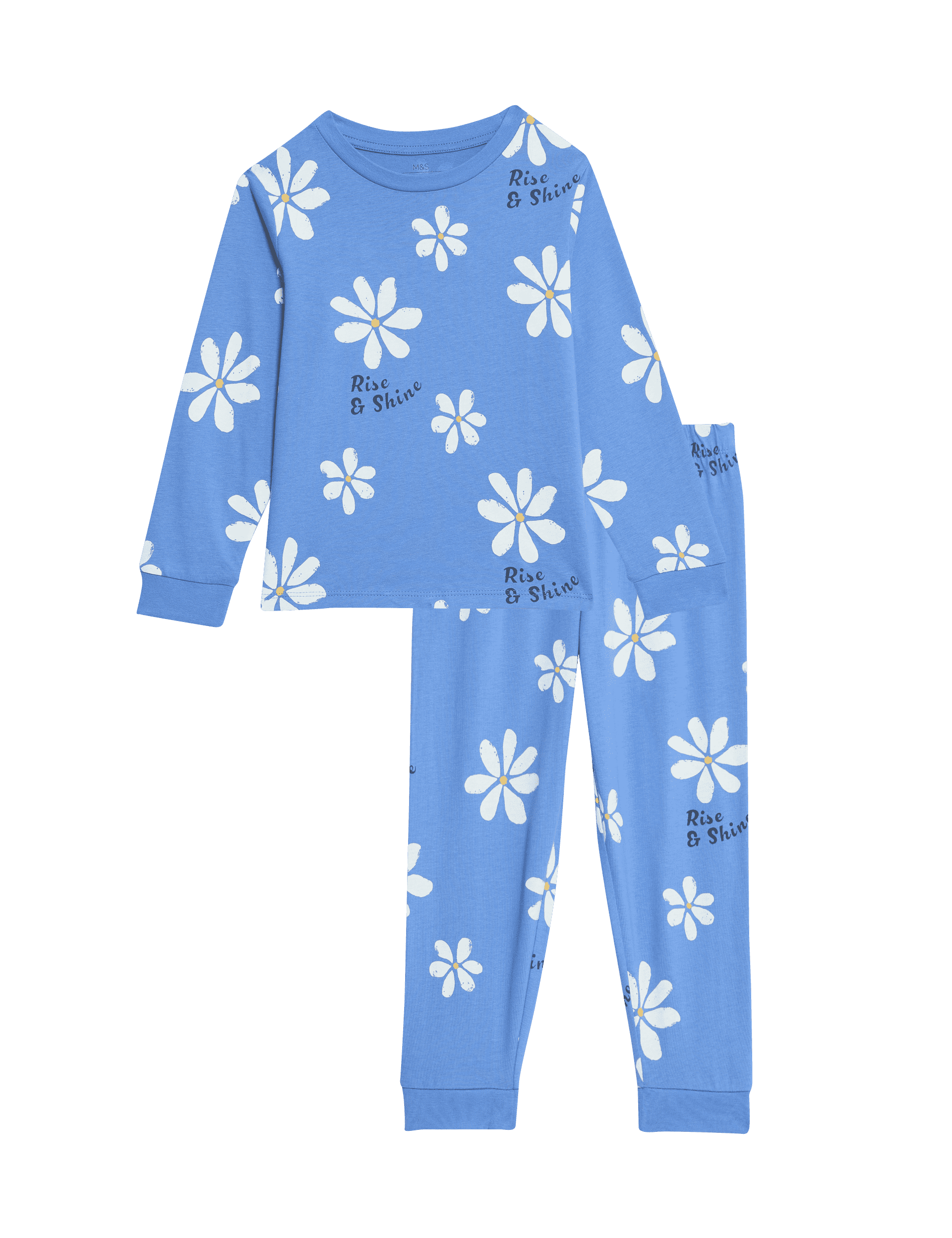 M&S Collection Girls Pure Cotton Floral Pyjamas (1-8 Yrs) - 2-3 Y - Blue, Blue