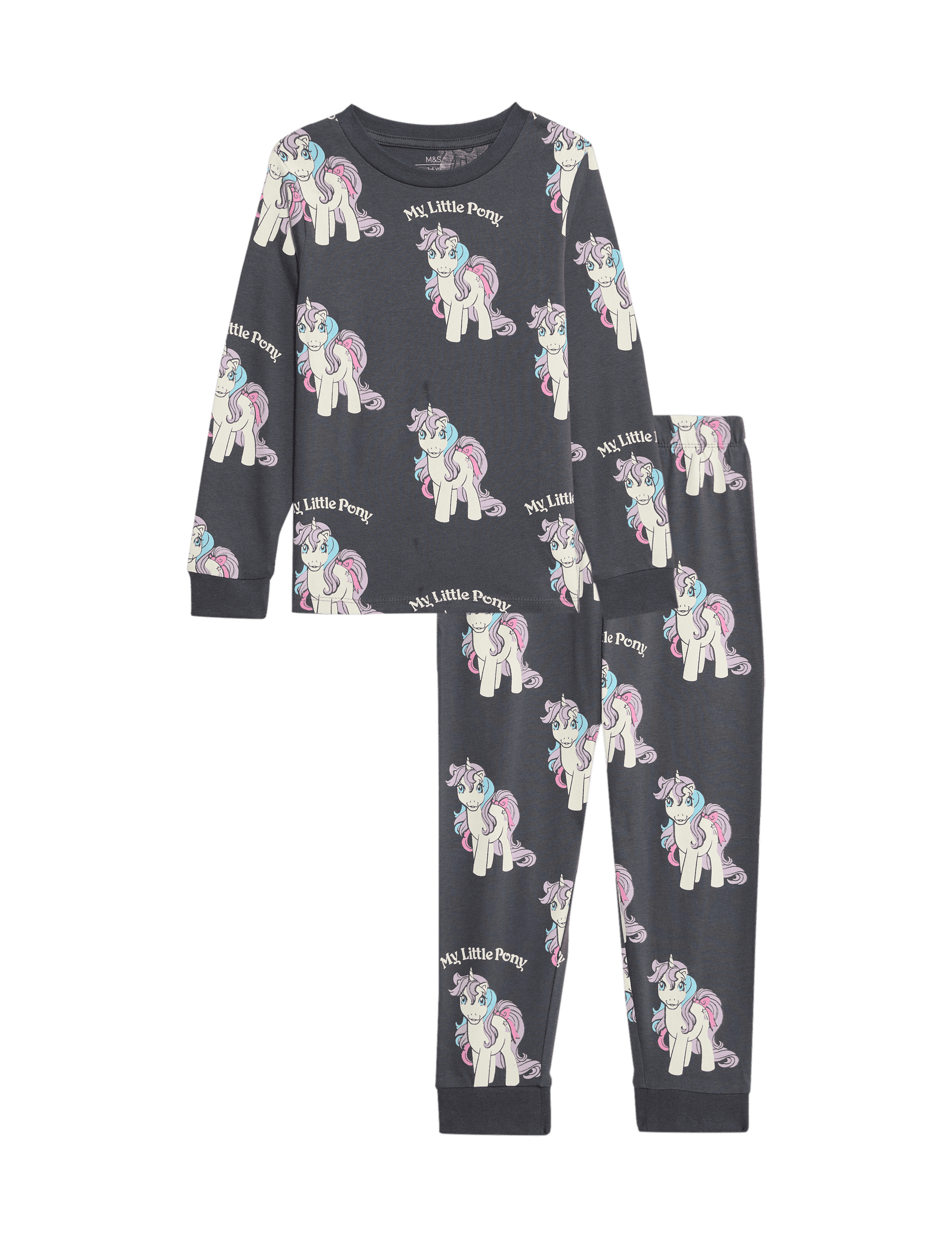 M&S Collection Girls Pure Cotton My Little Pony Pyjamas (1-8 Yrs) - 3-4 Y - Carbon, Carbon