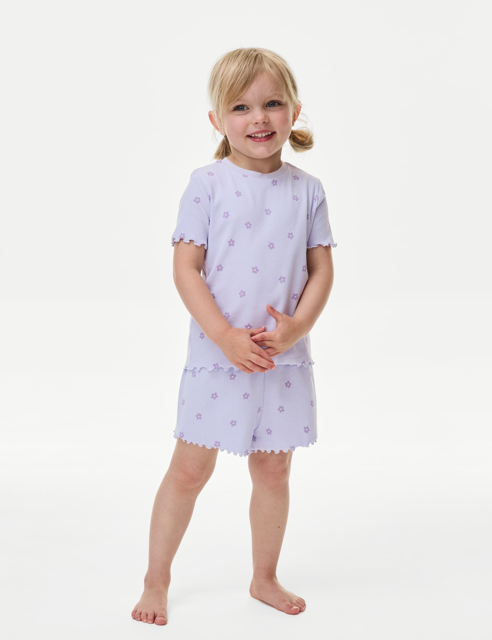 M&S Girls Cotton Rich Floral Pyjamas (1-8 Yrs) - 2-3 Y - Lilac, Lilac