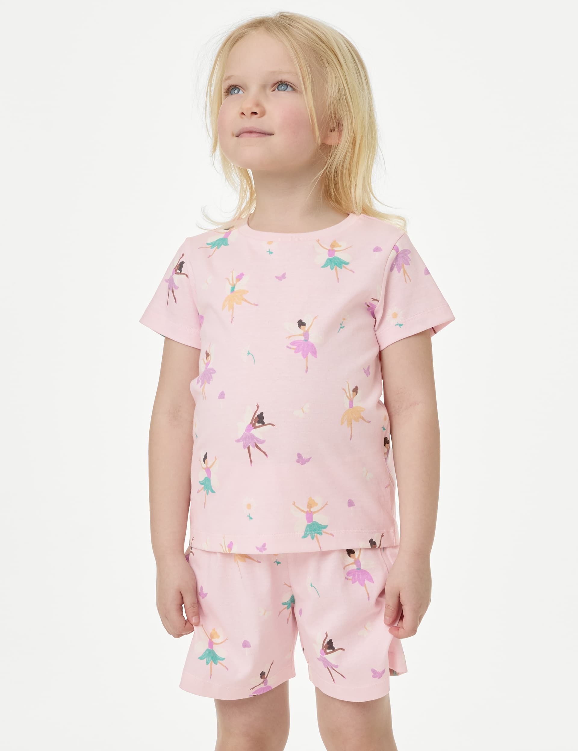 M&S Girls Pure Cotton Glow In The Dark Fairy Pyjamas (1-8 Yrs) - 1-2Y - Light Pink, Light Pink