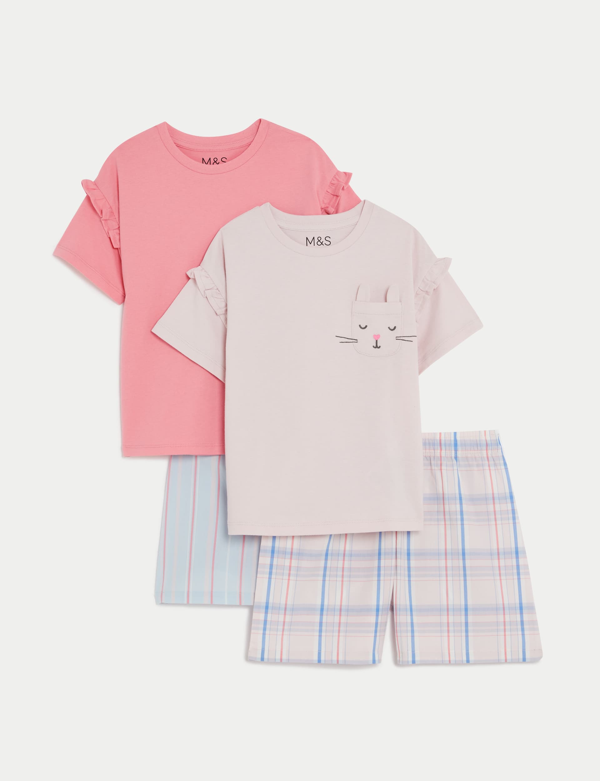 M&S Girls 2pk Pure Cotton Pyjama Sets (1-8 Yrs) - 2-3 Y - Pink Mix, Pink Mix