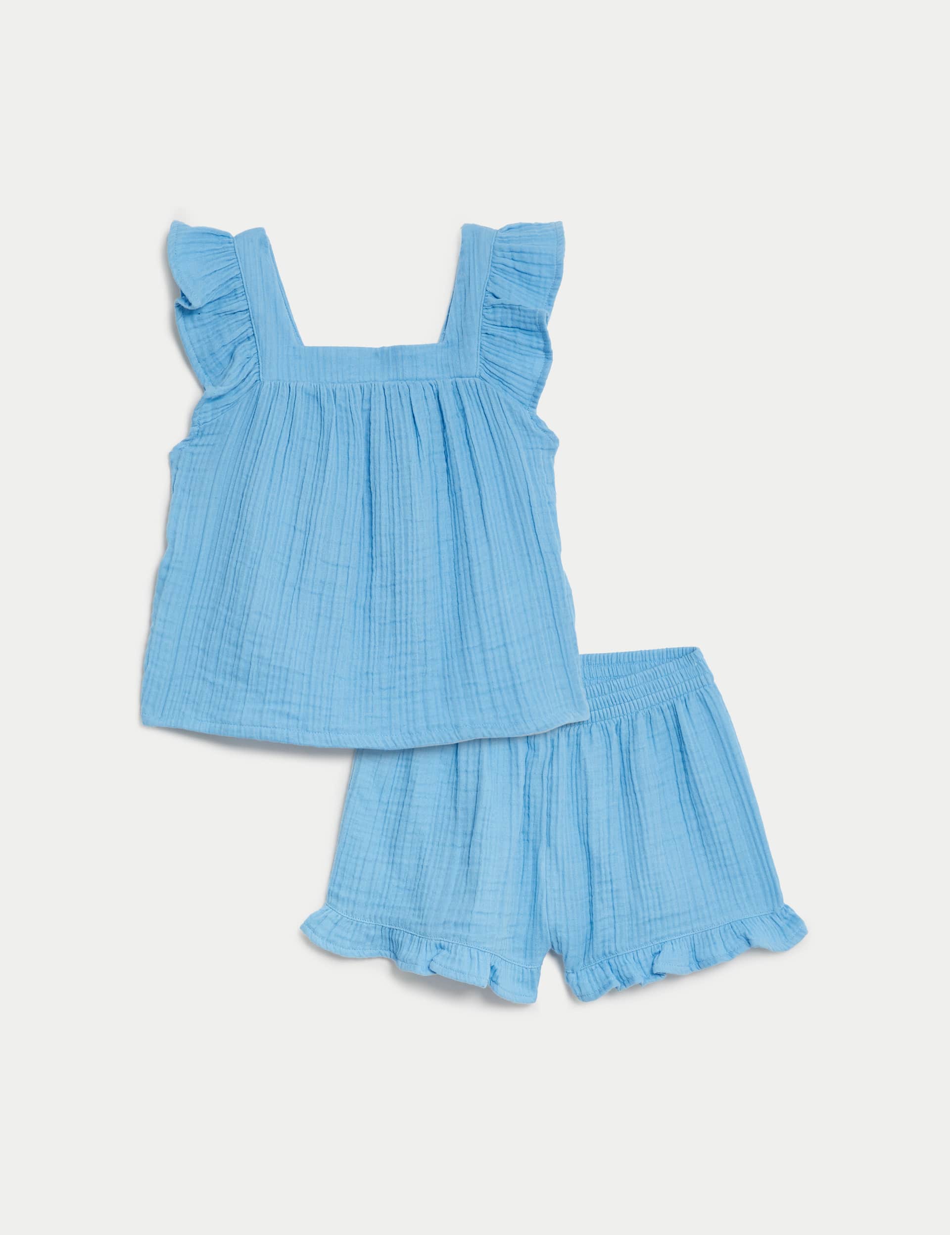 M&S Girls Pure Cotton Frill Pyjamas (12 Mths