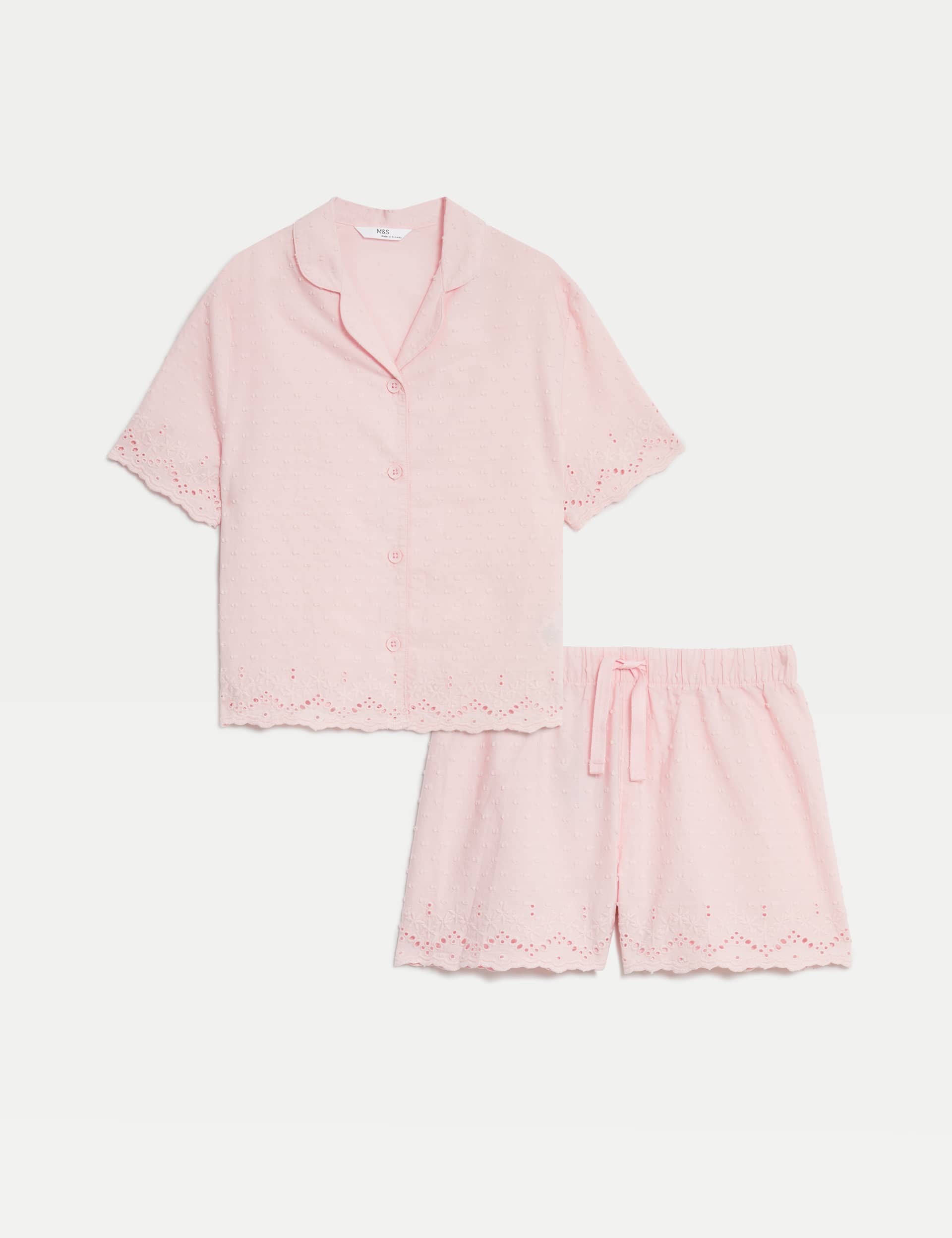 M&S Girls Pure Cotton Broderie Pyjamas (12 Mths - 16 Yrs) - 3-4 Y - Pink, Ivory,Pink