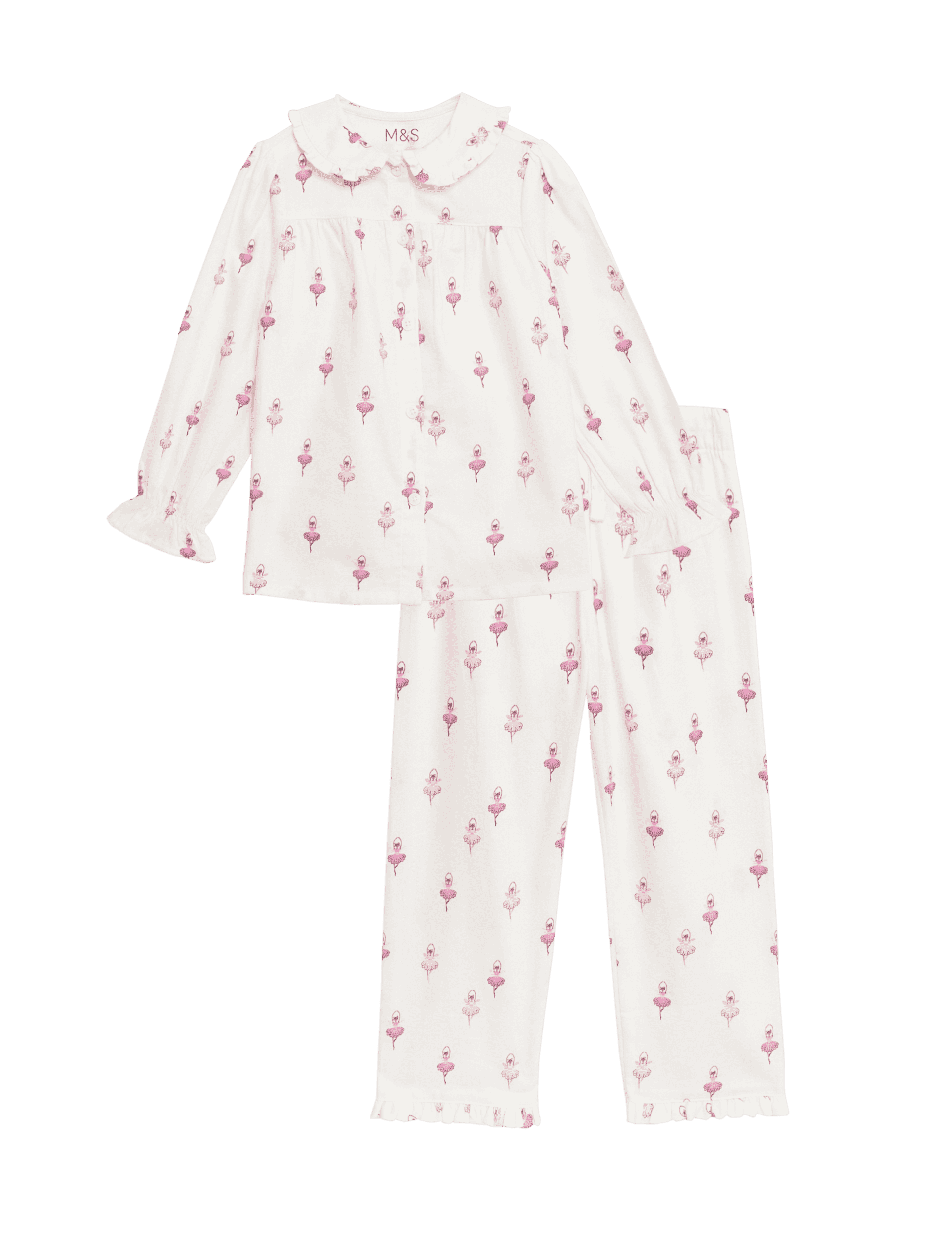 M&S Collection Girls Pure Cotton Ballerina Pyjamas (1-8 Yrs) - 3-4 Y - Ivory Mix, Ivory Mix