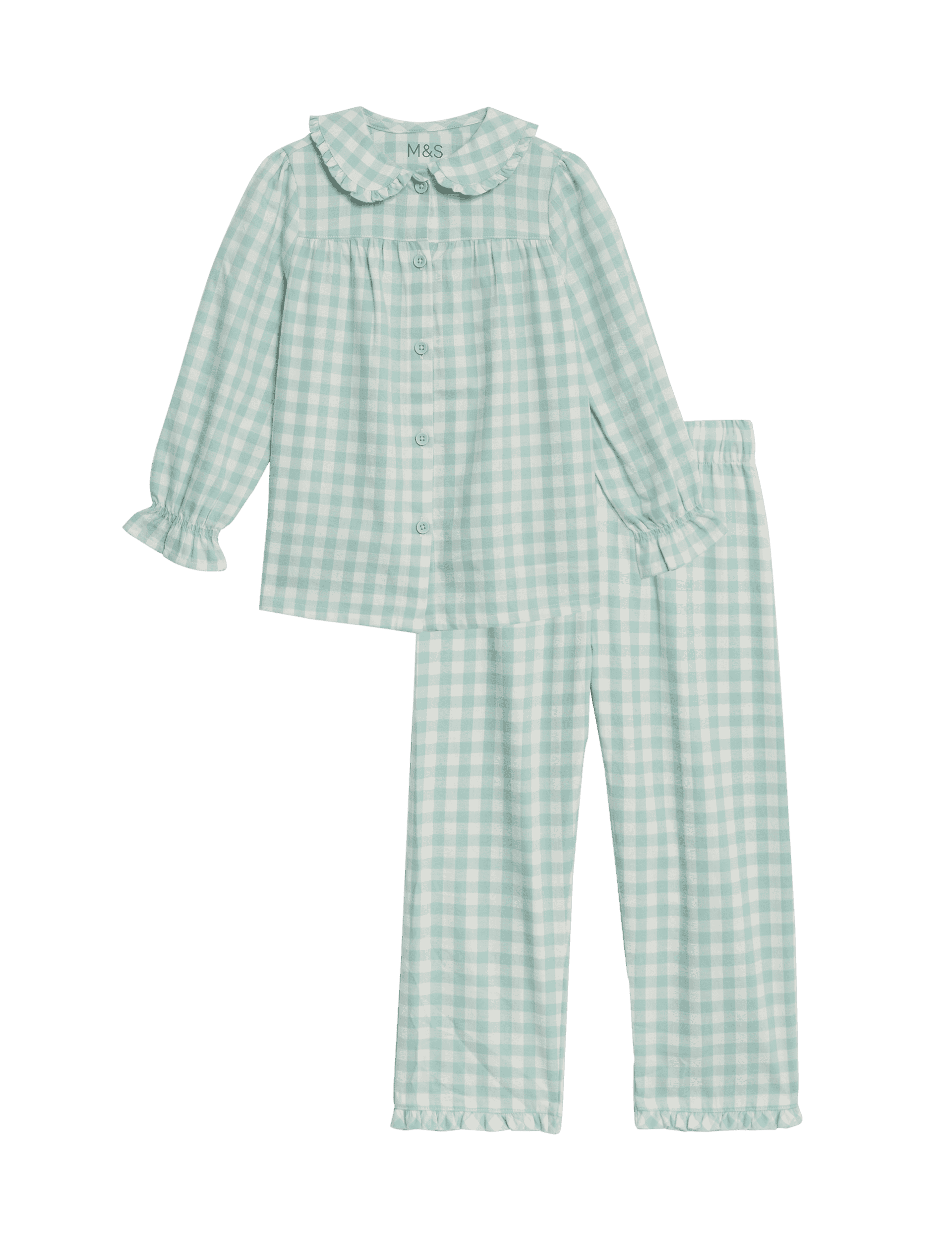 M&S Collection Girls Pure Cotton Checked Pyjamas (1-8 Yrs) - 2-3 Y - Mint, Mint,Red