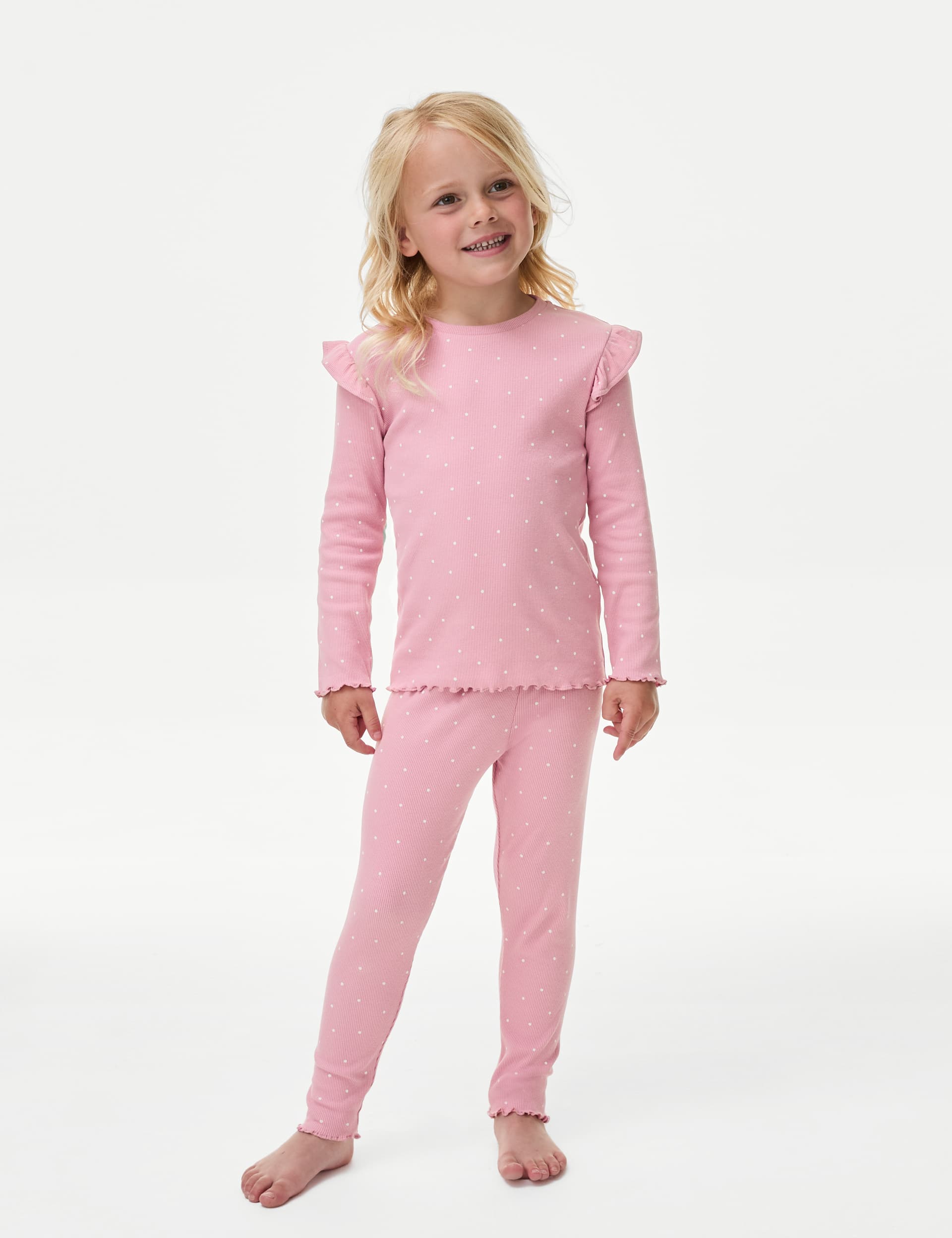 M&S Girls Cotton Rich Spotted Rib Pyjamas (1-8 Yrs) - 2-3 Y - Pink Mix, Pink Mix