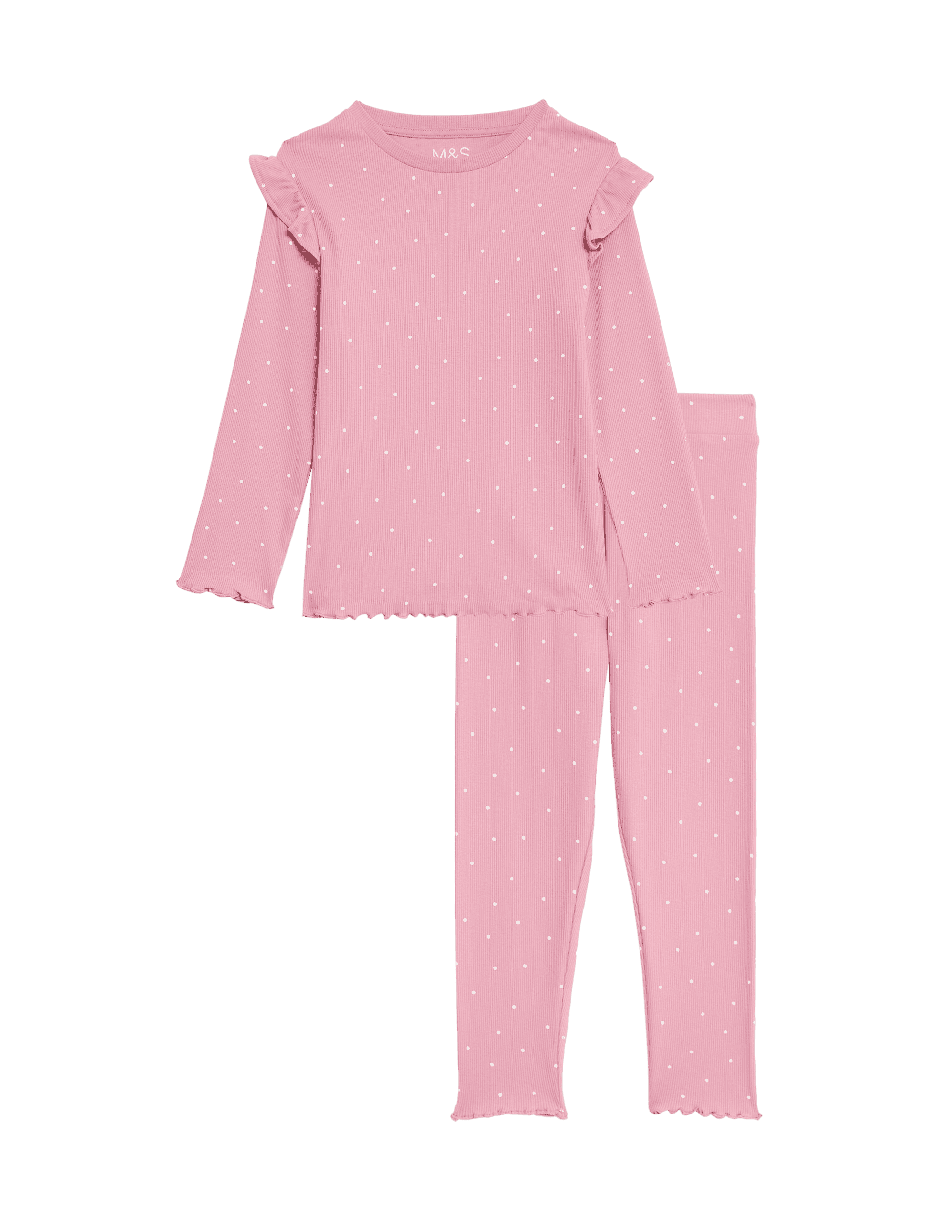 M&S Collection Girls Cotton Rich Spotted Rib Pyjamas (1-8 Yrs) - 3-4 Y - Pink Mix, Pink Mix