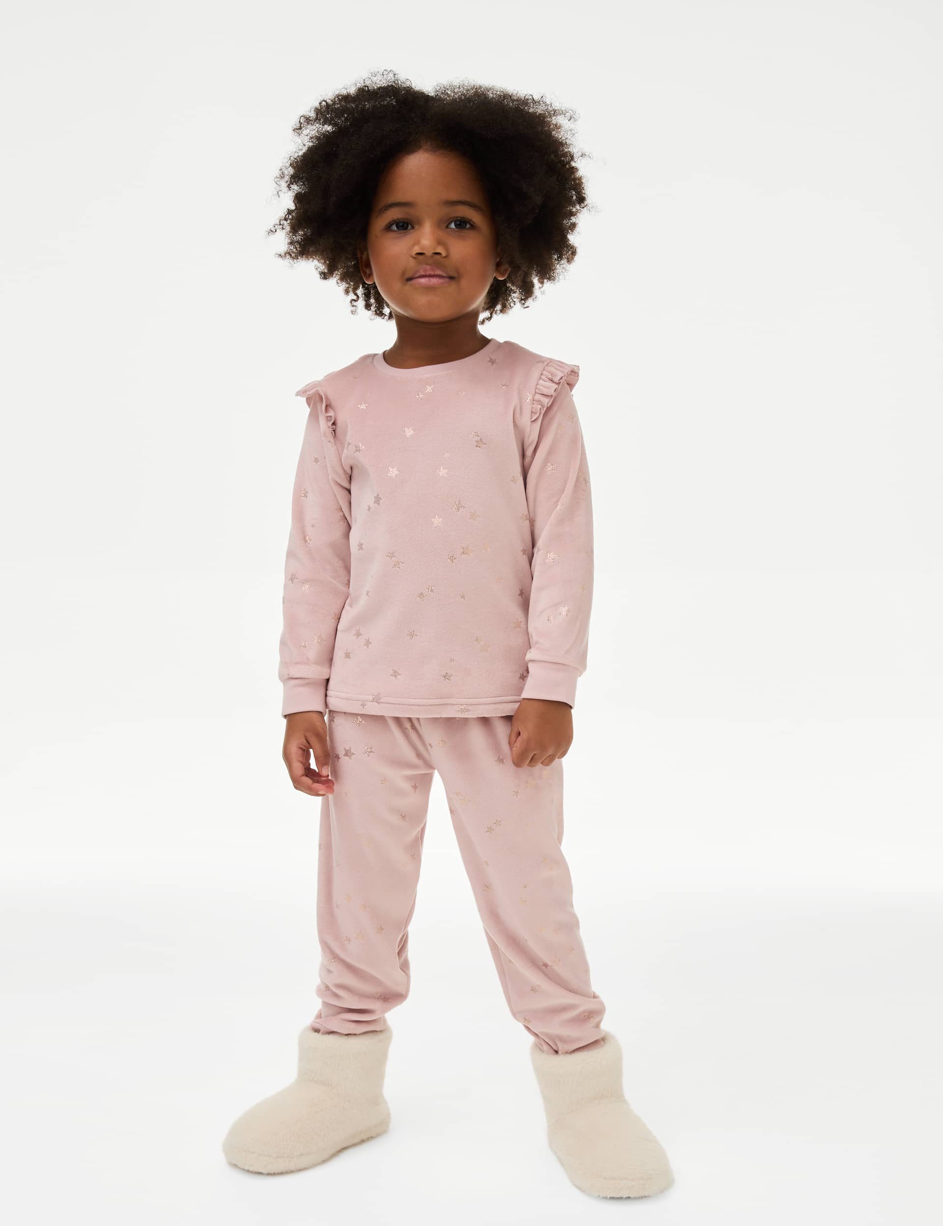 M&S Girls Velour Star Pyjamas (1-8 Yrs) - 7-8 Y - Dusty Pink, Dusty Pink