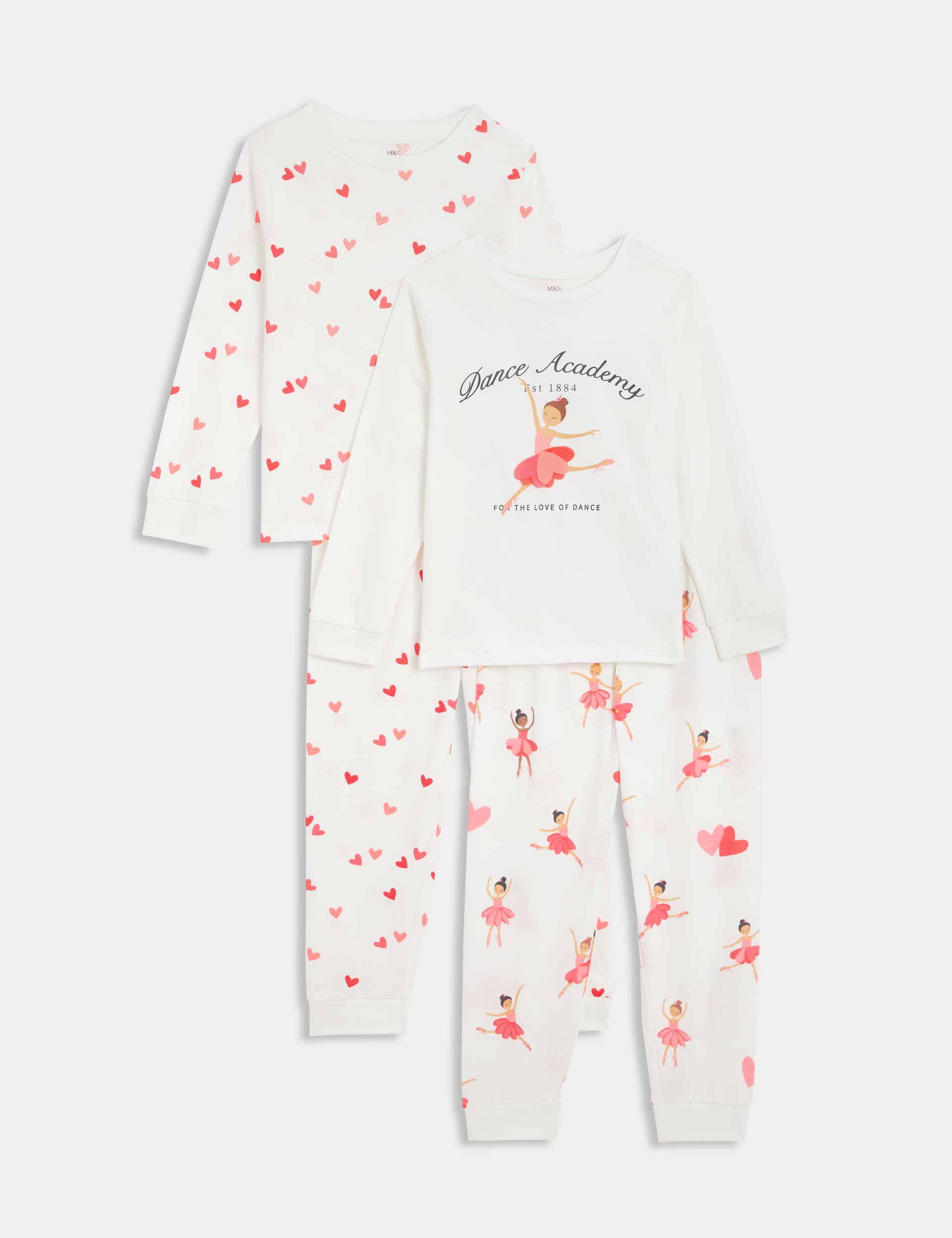 M&S Girls 2pk Pure Cotton Ballerina Pyjama Sets (1-8 Yrs) - 2-3 Y - Pink Mix, Pink Mix