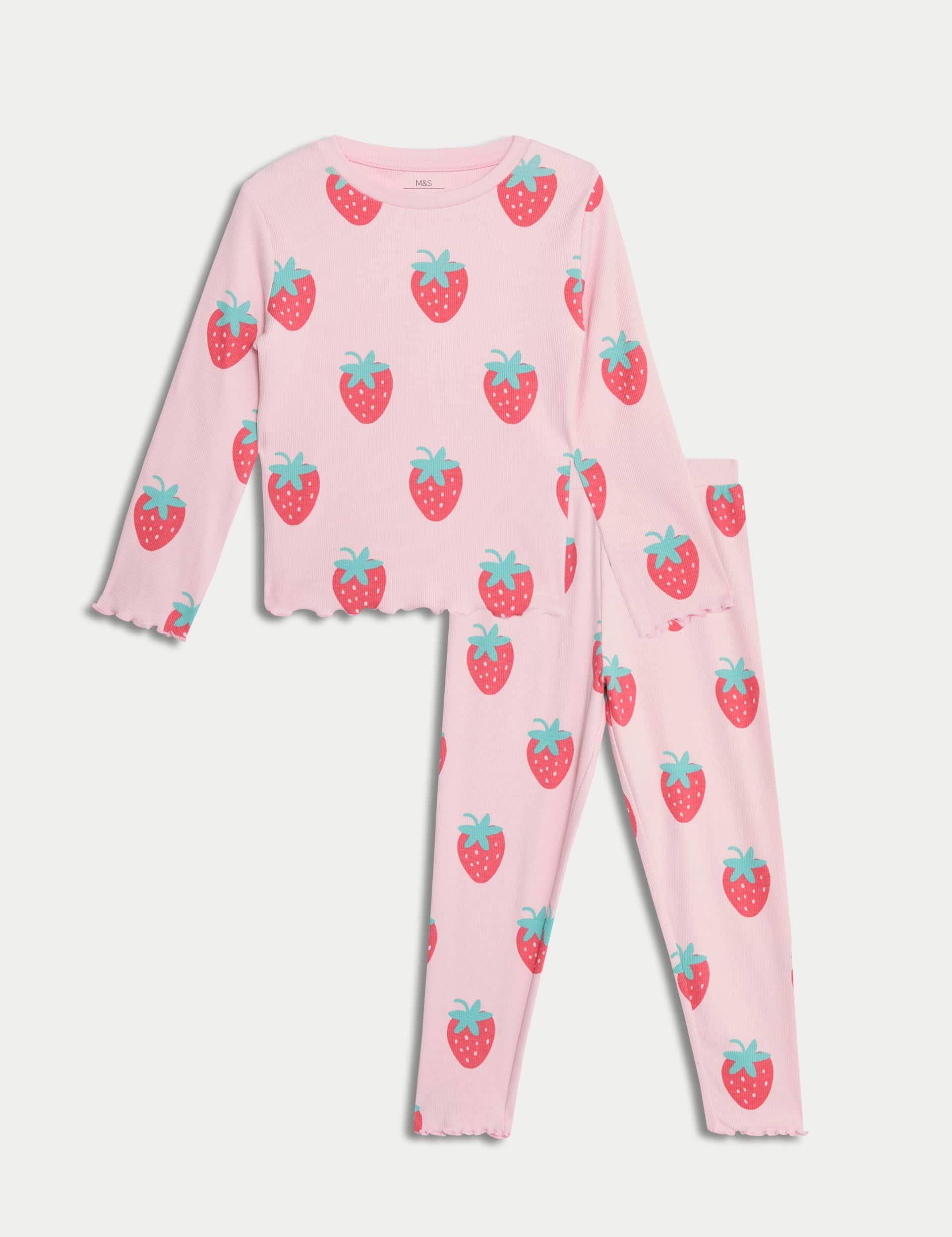 M&S Girls Pure Cotton Strawberry Pyjamas (12 Mths-8 Yrs)