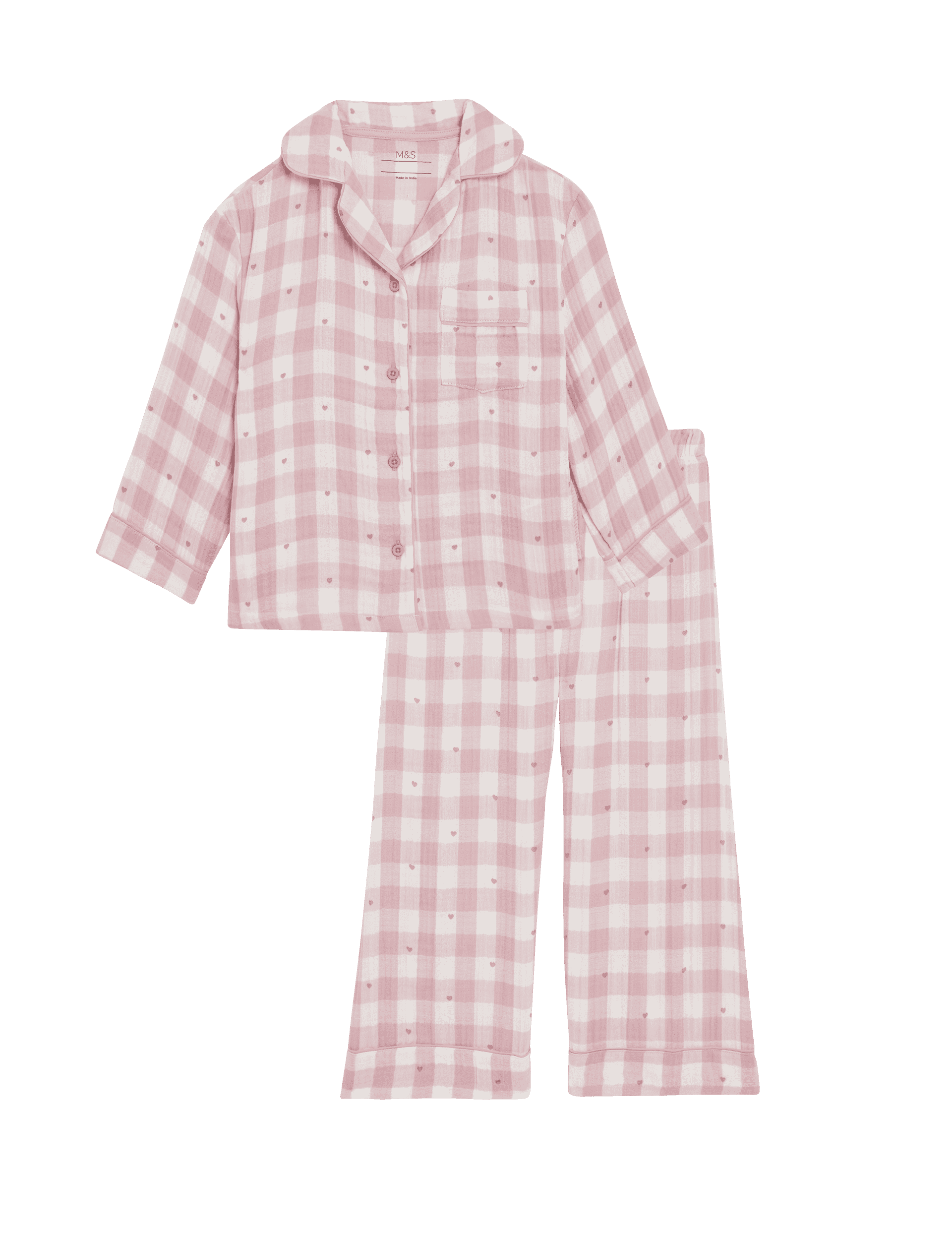 M&S Collection Girls Pure Cotton Gingham Pyjamas (1-16 Yrs) - 7-8 Y - Pink, Pink