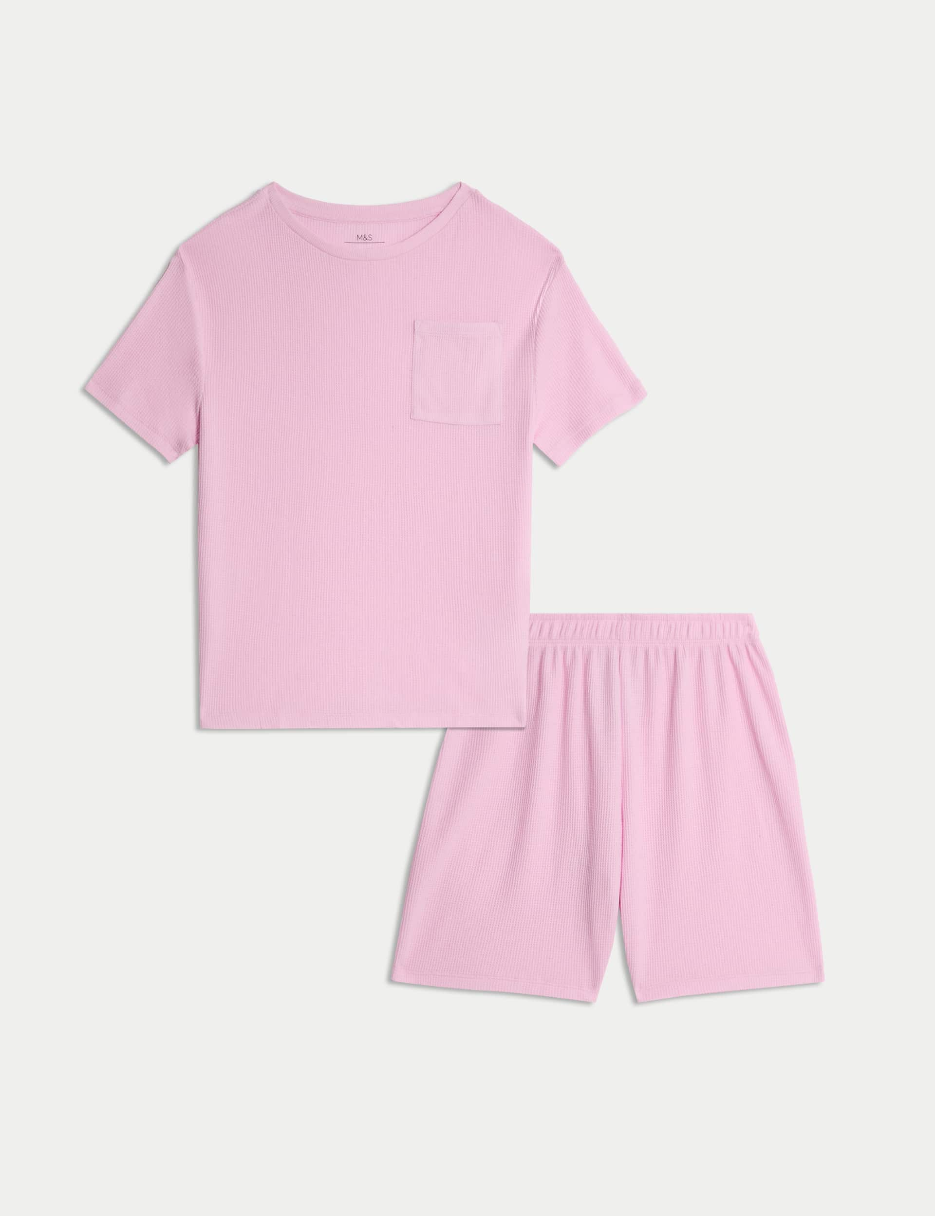 M&S Collection Cotton Blend Waffle Pyjamas (12 Mths-16 Yrs) - 7-8 Y - Bright Pink Mix, Yellow,Bright