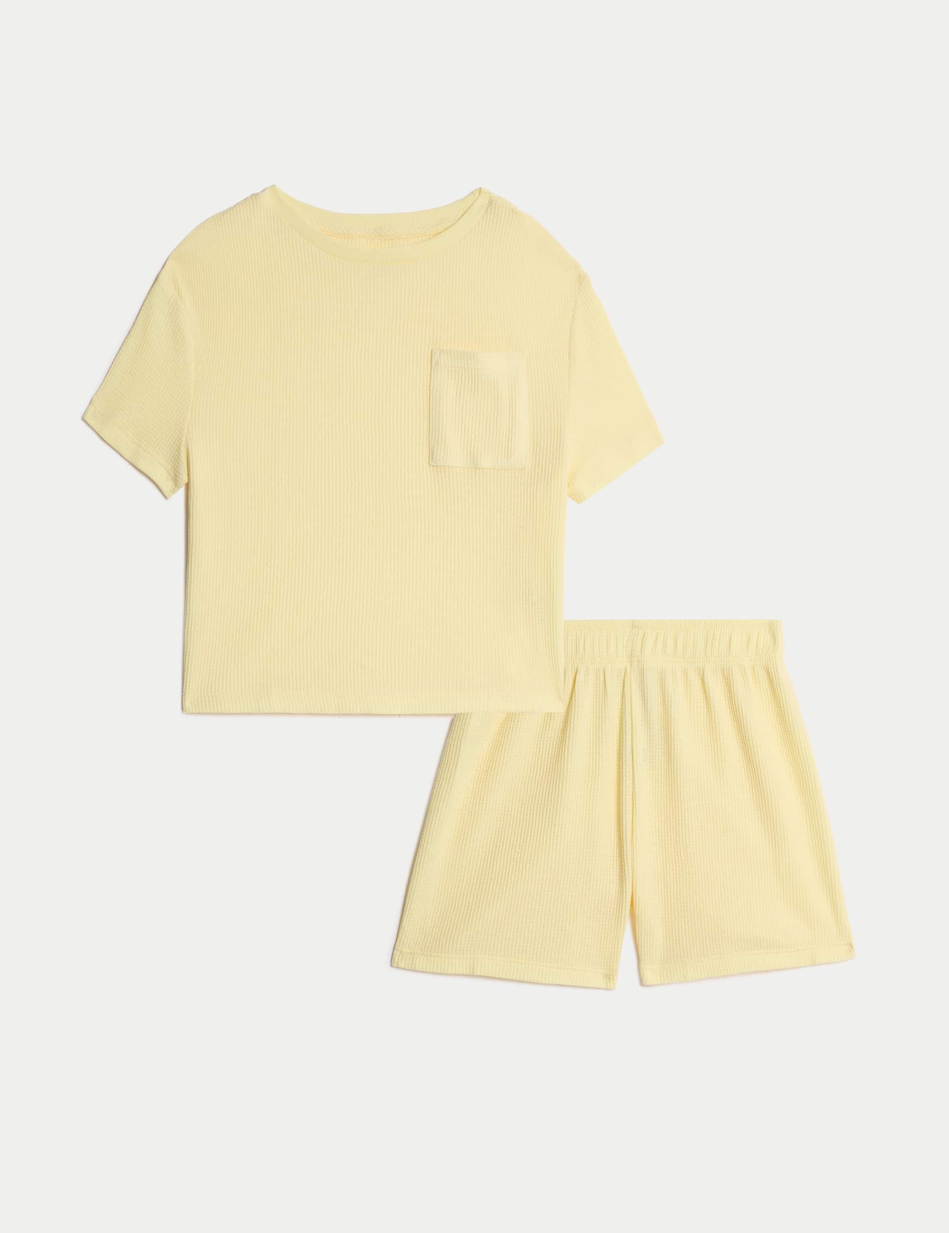 M&S Collection Cotton Blend Waffle Pyjamas (12 Mths-16 Yrs) - 6-7 Y - Yellow, Yellow,Bright Pink Mix