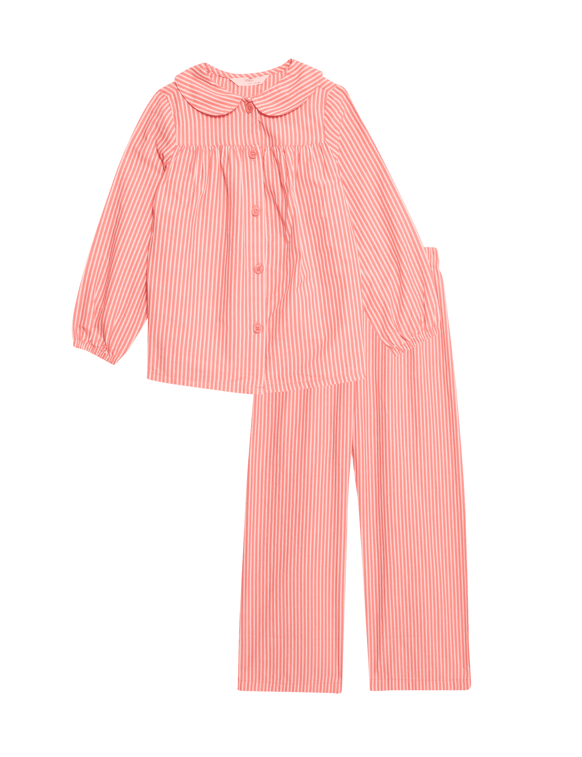 M&S Collection Girls Pure Cotton Striped Collared Pyjamas (1-8 Yrs) - 3-4 Y - Orange Mix, Orange Mix