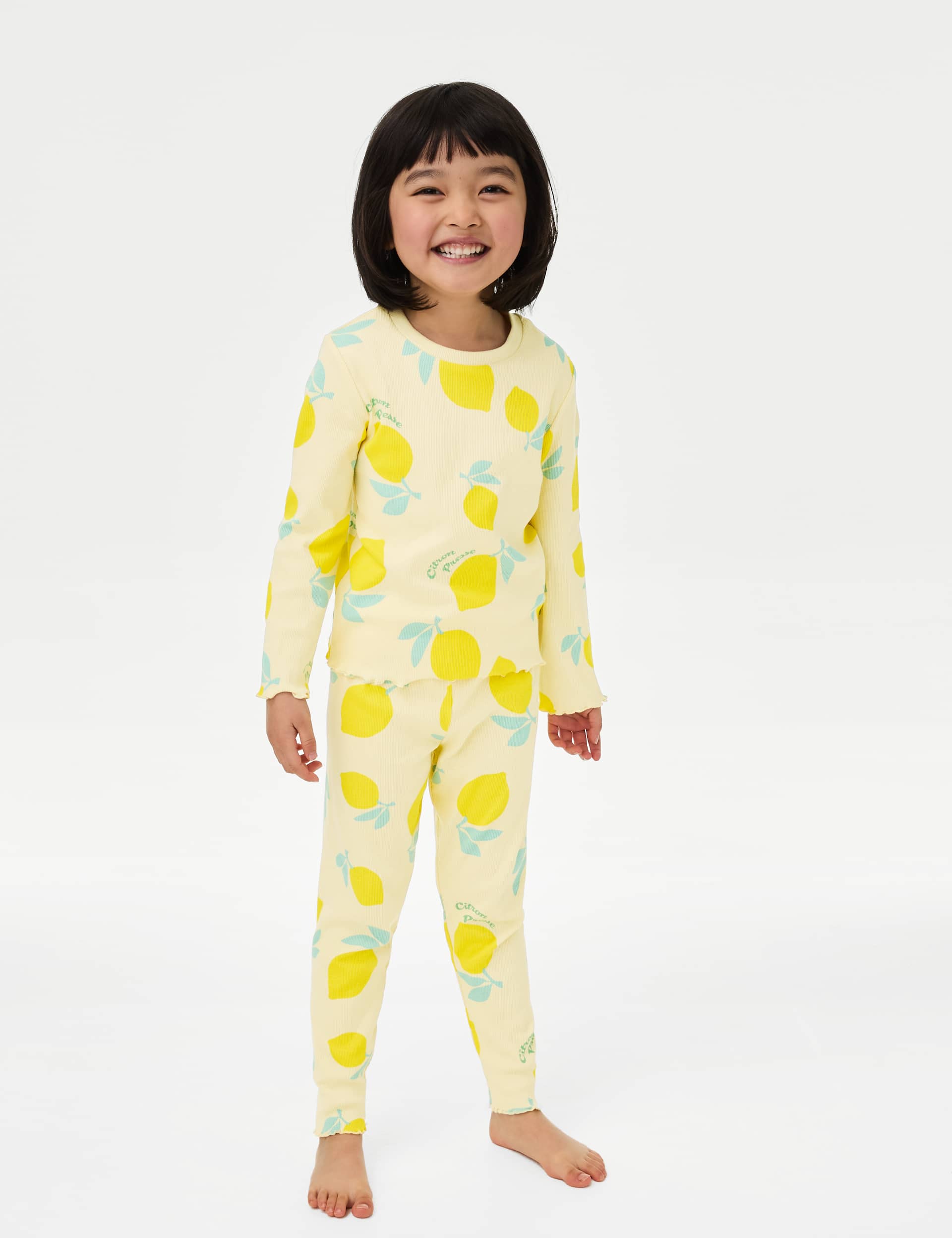 M&S Collection Girls Cotton Rich Lemon Pyjamas (1-8 Yrs) - 5-6 Y - Yellow, Yellow