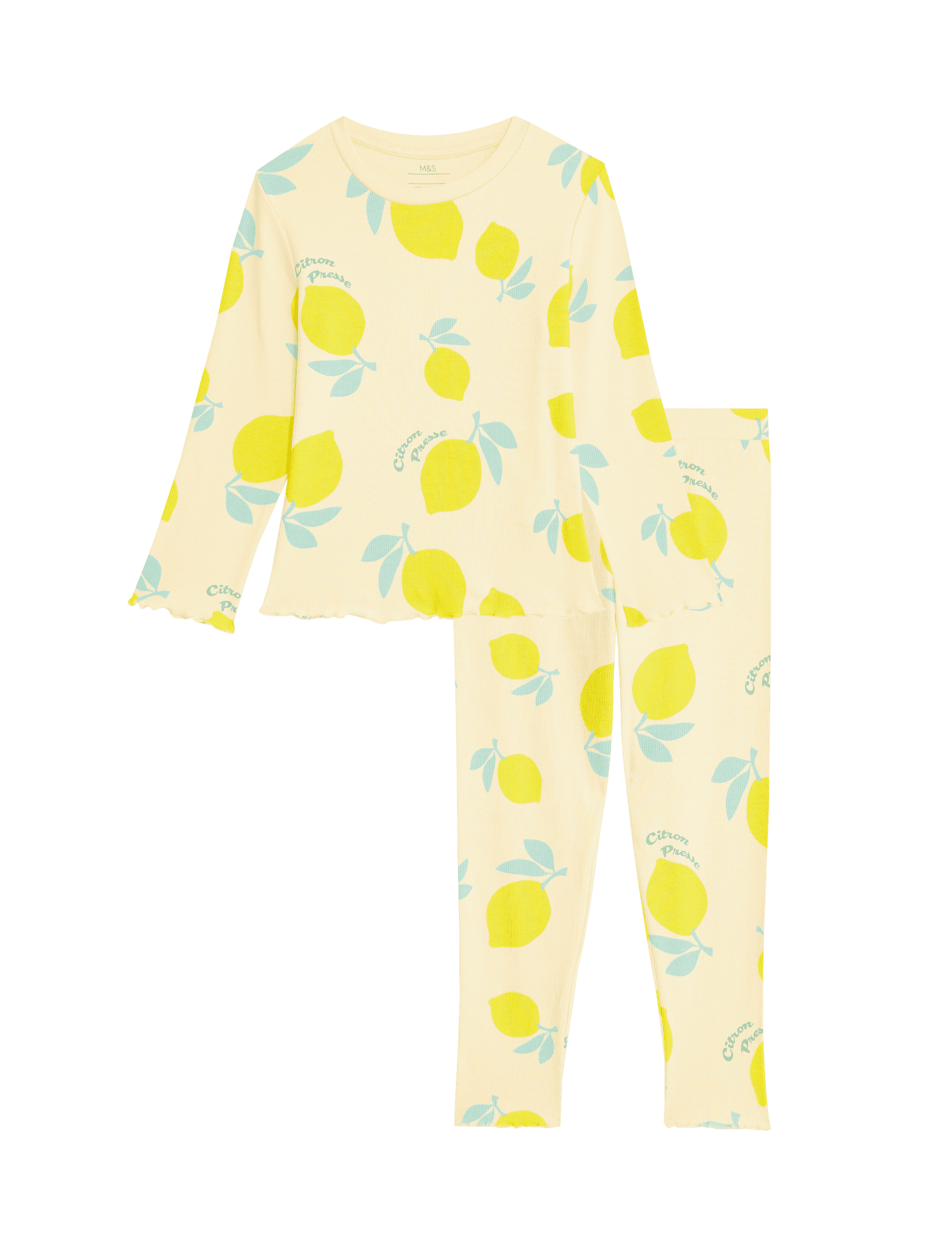 M&S Collection Girls Cotton Rich Lemon Pyjamas (1-8 Yrs) - 5-6 Y - Yellow, Yellow