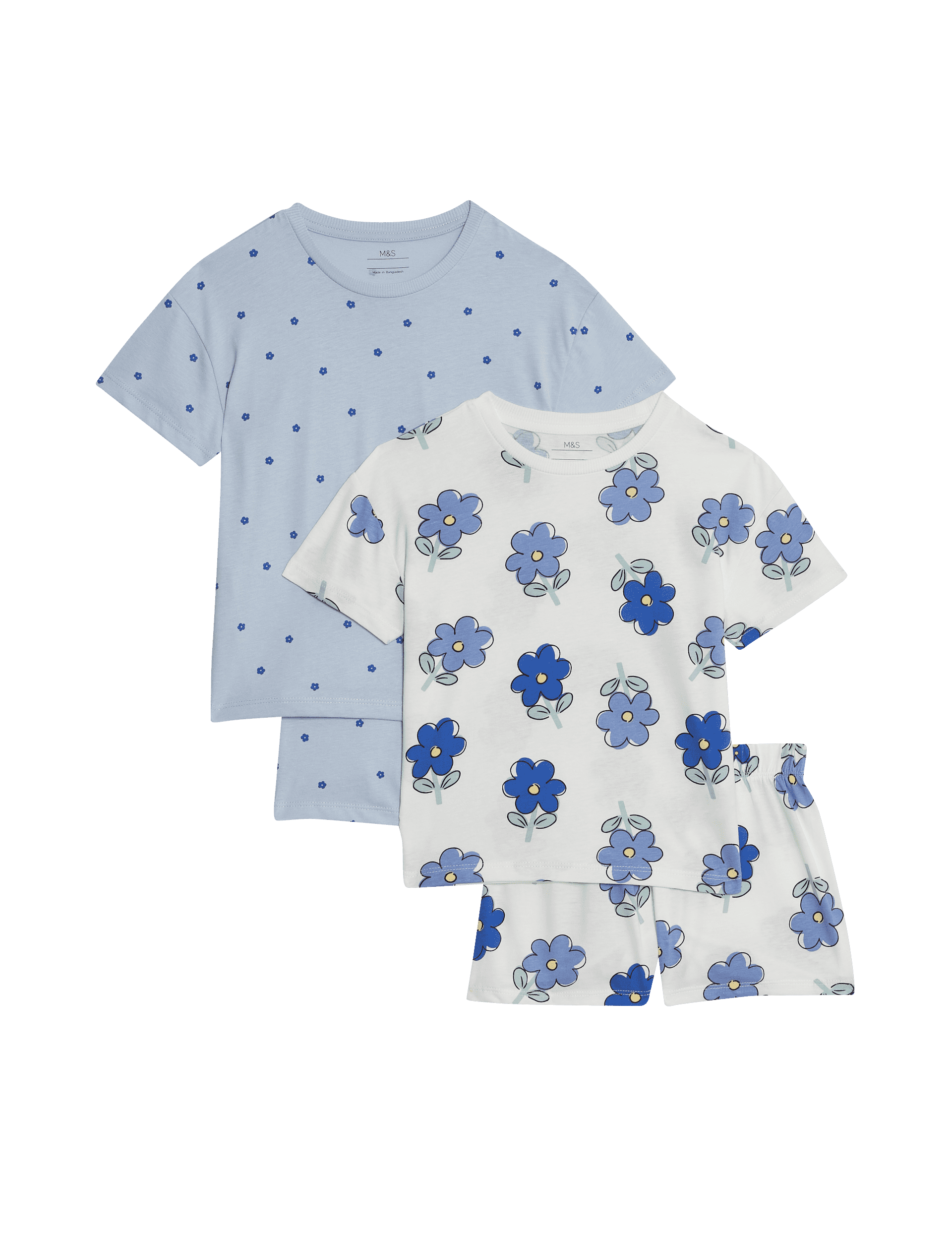 M&S Collection Girls 2 Pack Pure Cotton Floral Pyjama Sets (1-16 Yrs) - 7-8 Y - Blue Mix, Blue Mix