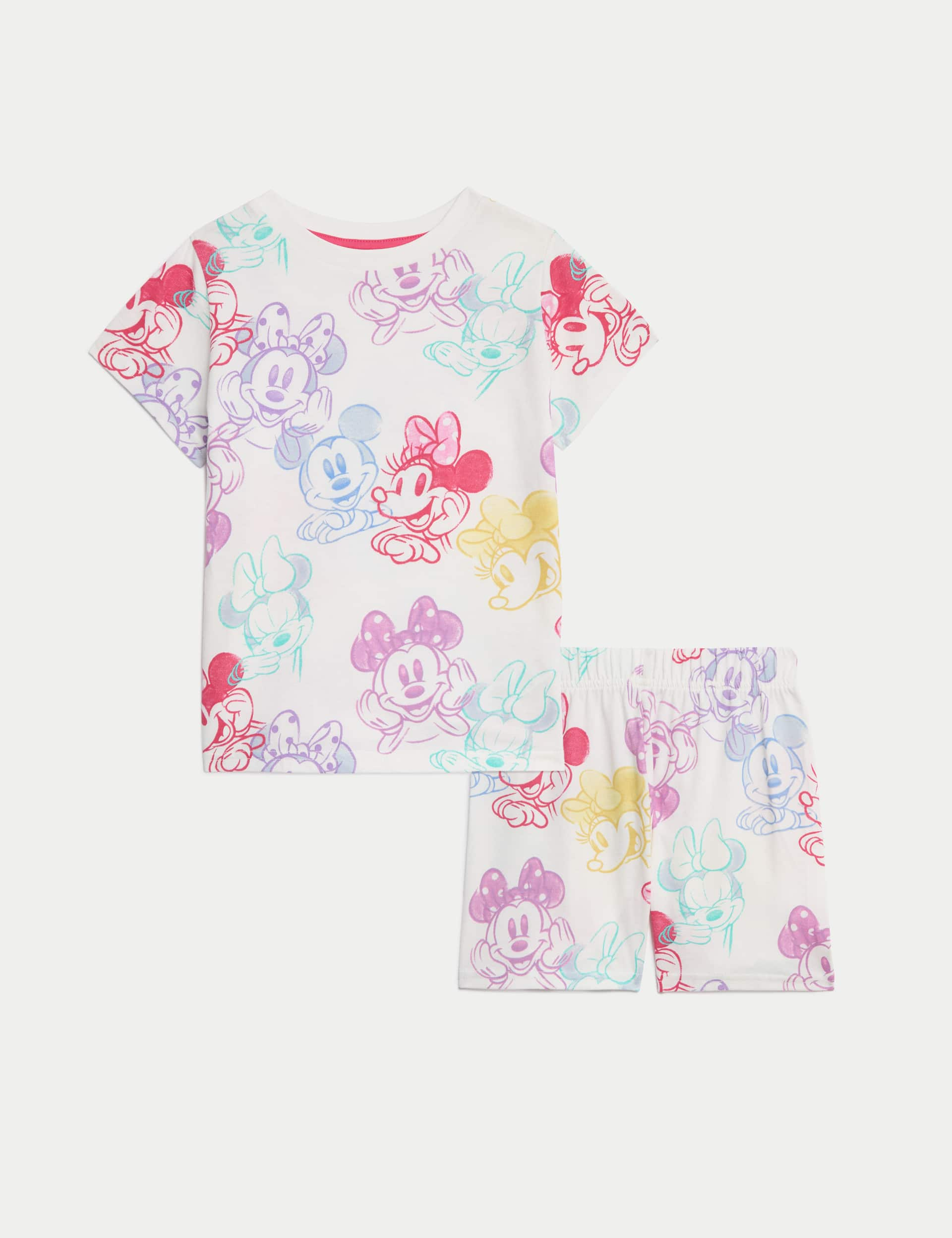 M&S Girls Pure Cotton Mickey and Minnie Pyjamas (1-7 Yrs) - 1-2Y - White Mix, White Mix