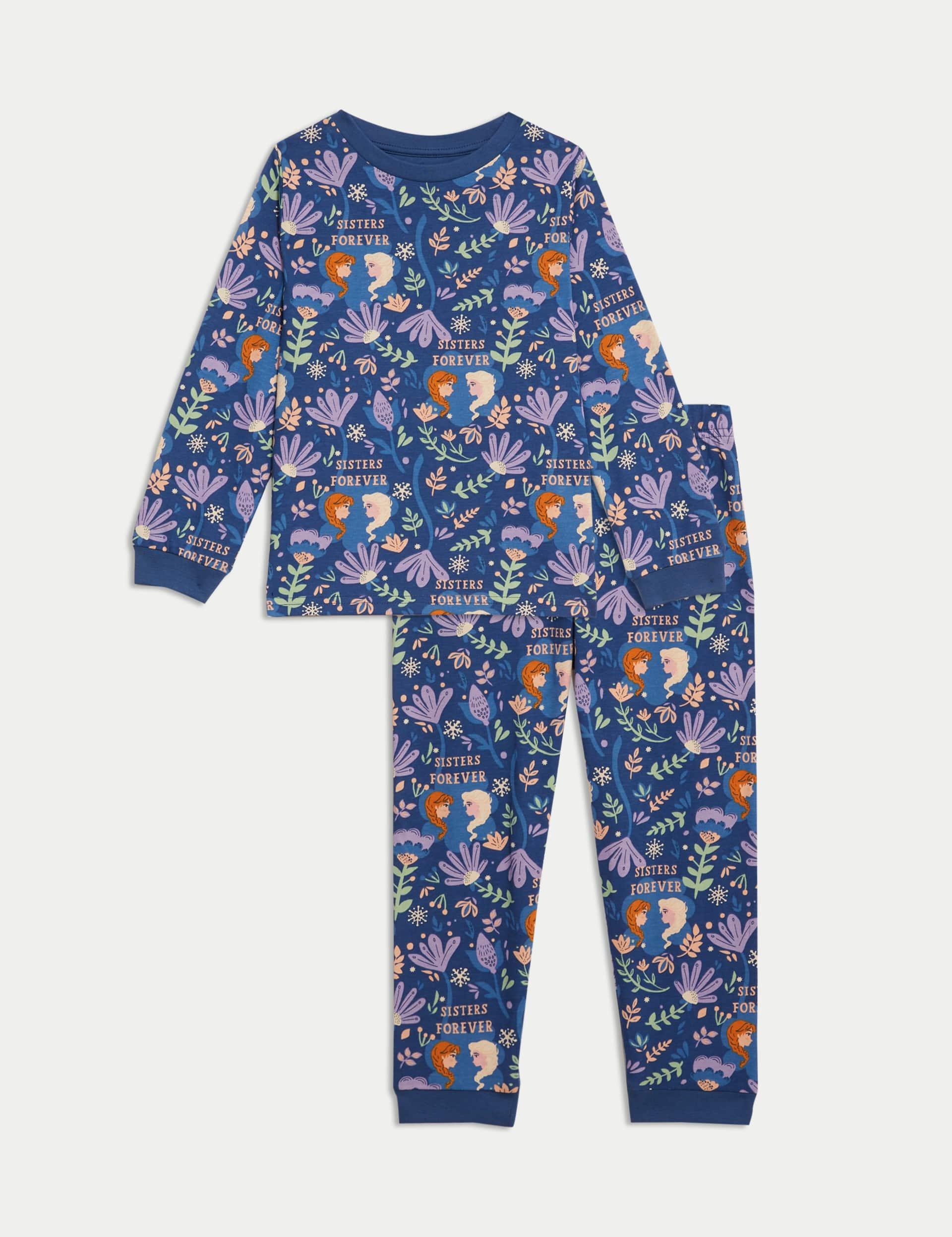 M&S Girls Pure Cotton Disney Frozen Pyjamas (2-8 Yrs) - 3-4 Y - Navy, Navy