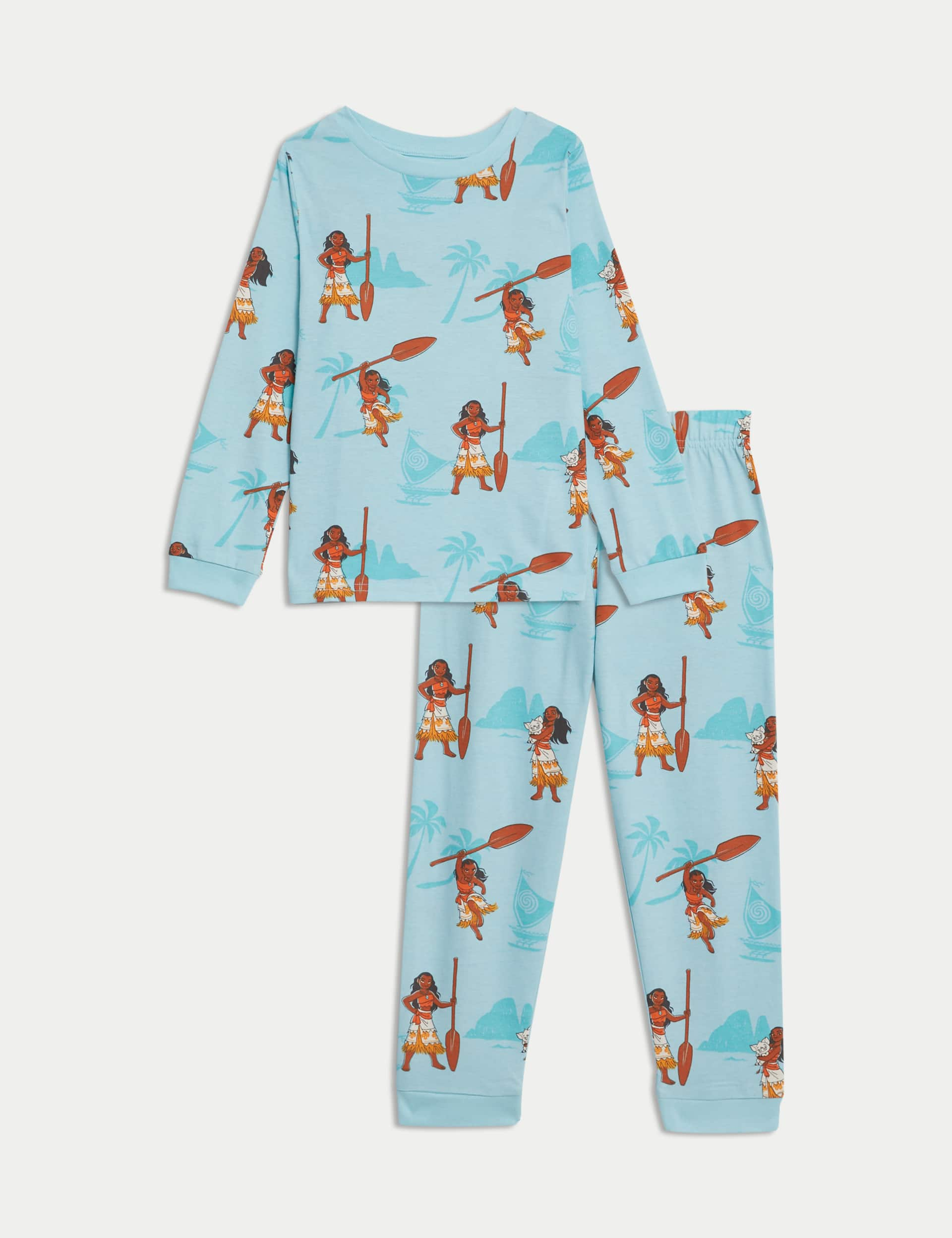 M&S Girls Pure Cotton Moana Pyjamas (2-8 Yrs) - 4-5 Y - Blue Mix, Blue Mix