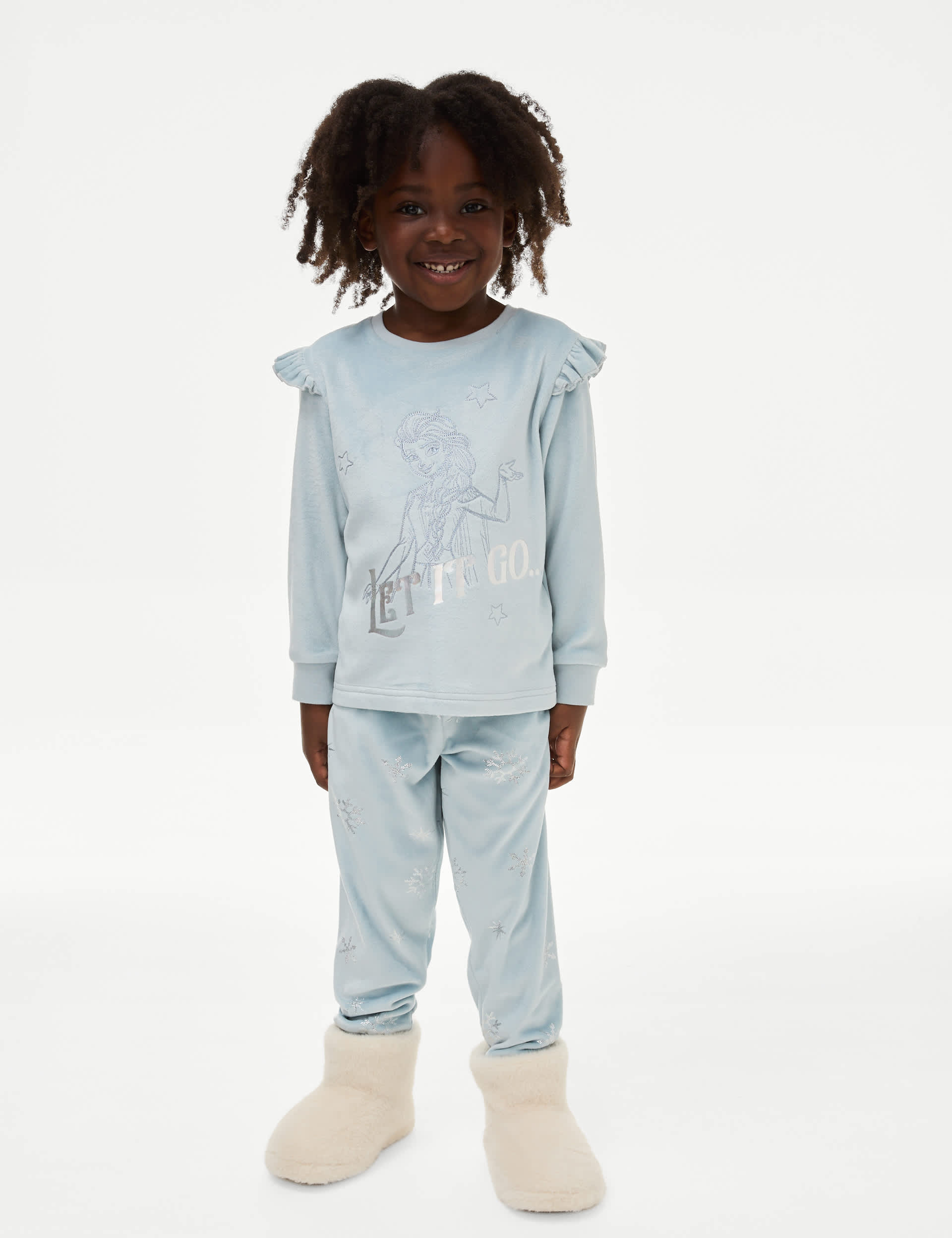 M&S Girls Frozen Velour Pyjamas (2-8 Yrs) - 5-6 Y - Blue, Blue