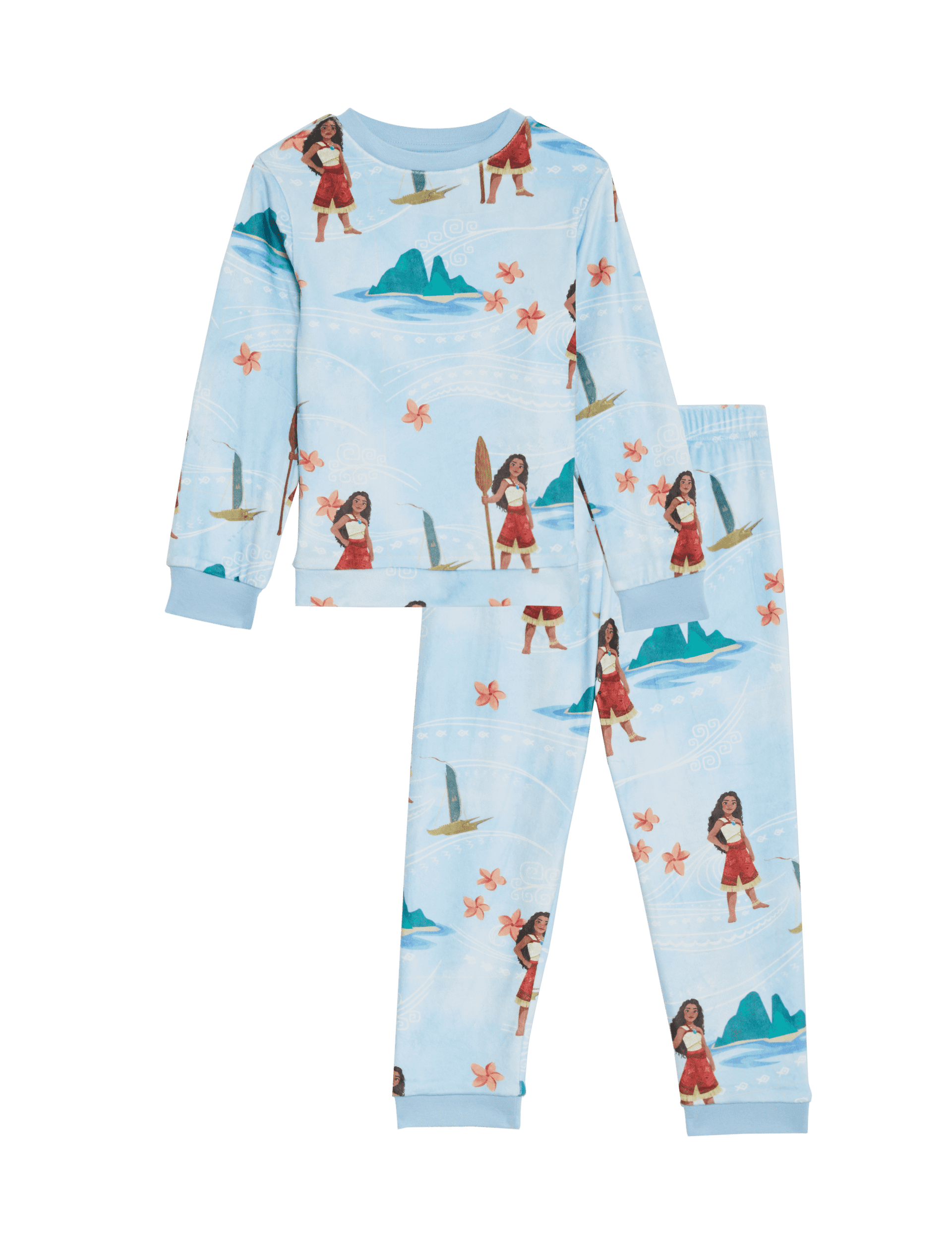 M&S Collection Girls Disney Princess Moana Velour Pyjamas (2-8 Yrs) - 7-8 Y - Blue, Blue