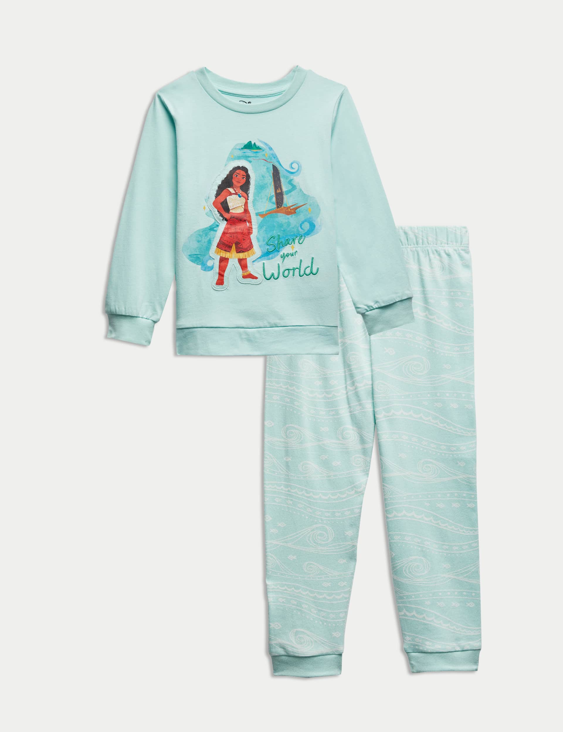 M&S Collection Girls Moana Patterned Pyjamas (2-8 Yrs) - 5-6 Y - Blue, Blue