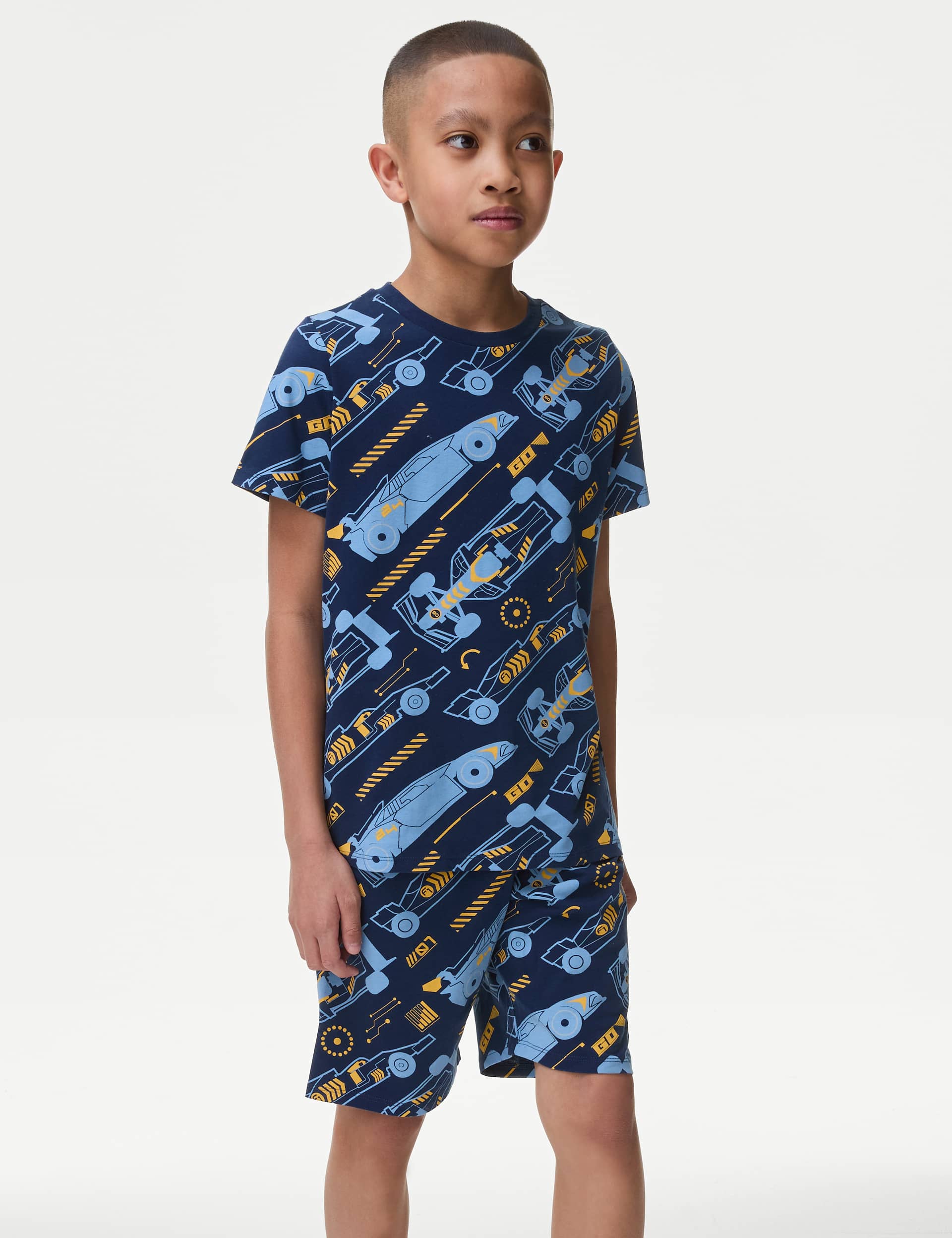 M&S Boys Pure Cotton Racing Car Pyjamas (7-14 Yrs) - 10-11 - Blue Mix, Blue Mix