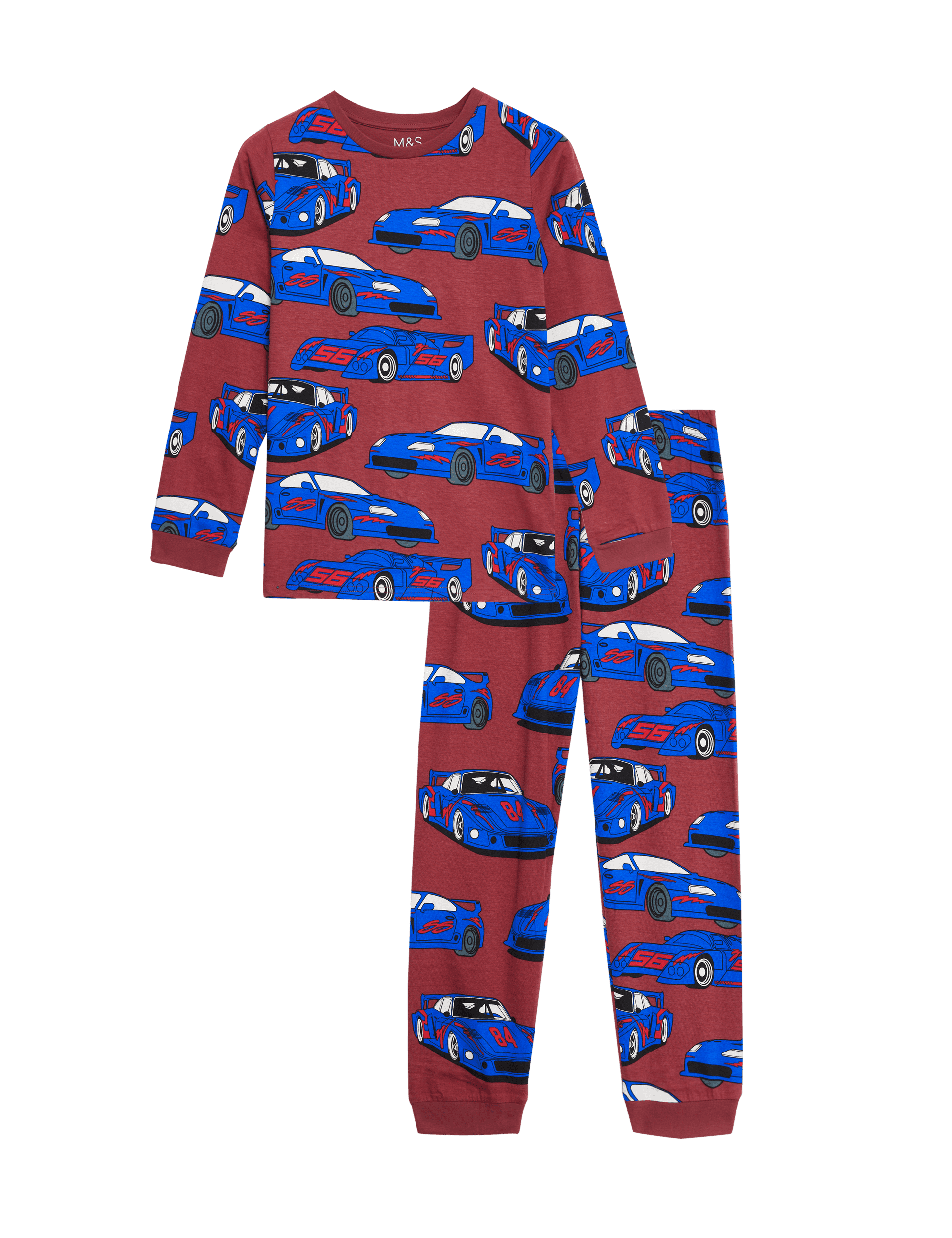 M&S Collection Boys Pure Cotton Car Pyjamas (1-14 Yrs) - 6-7 Y - Wine, Wine