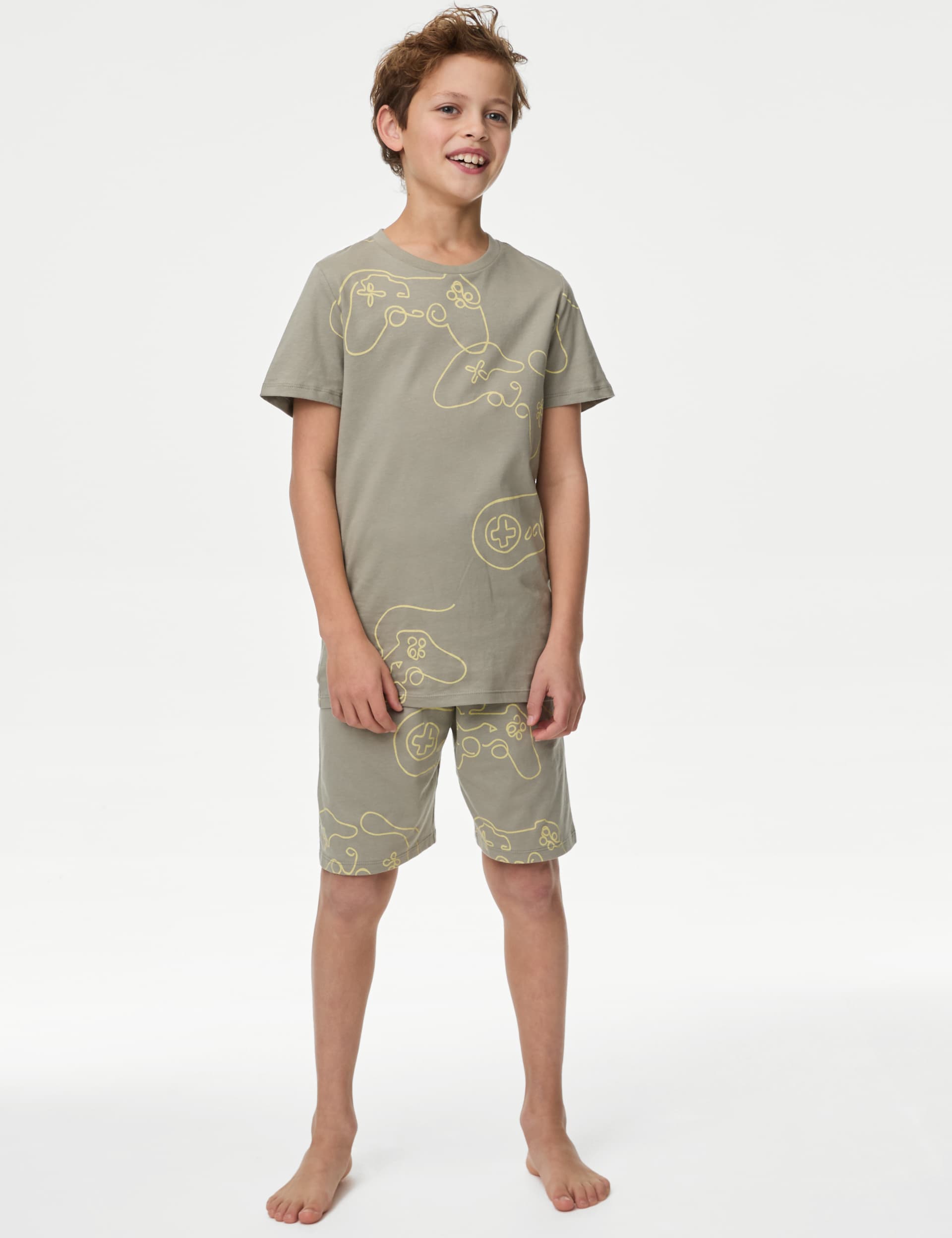 M&S Collection Boys Pure Cotton Gaming Pyjamas (7-14 Yrs) - 8-9 Y - Ivory, Ivory