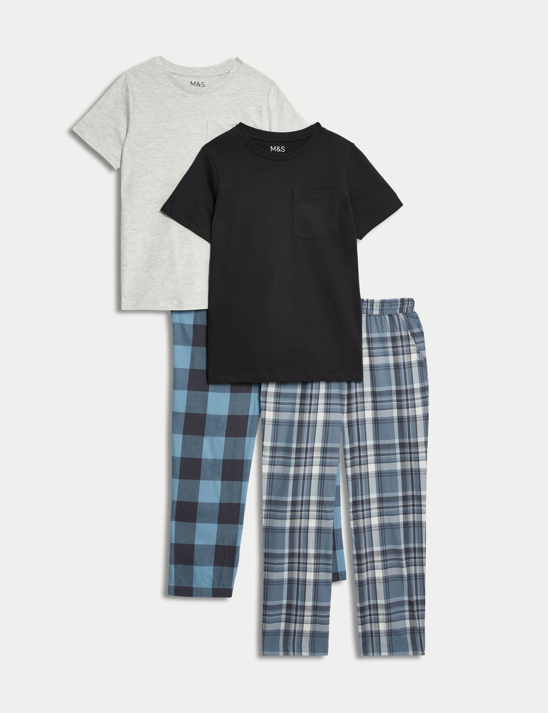 M&S Boys 2pk Cotton Rich Checked Pyjama Sets (6-16 Yrs)