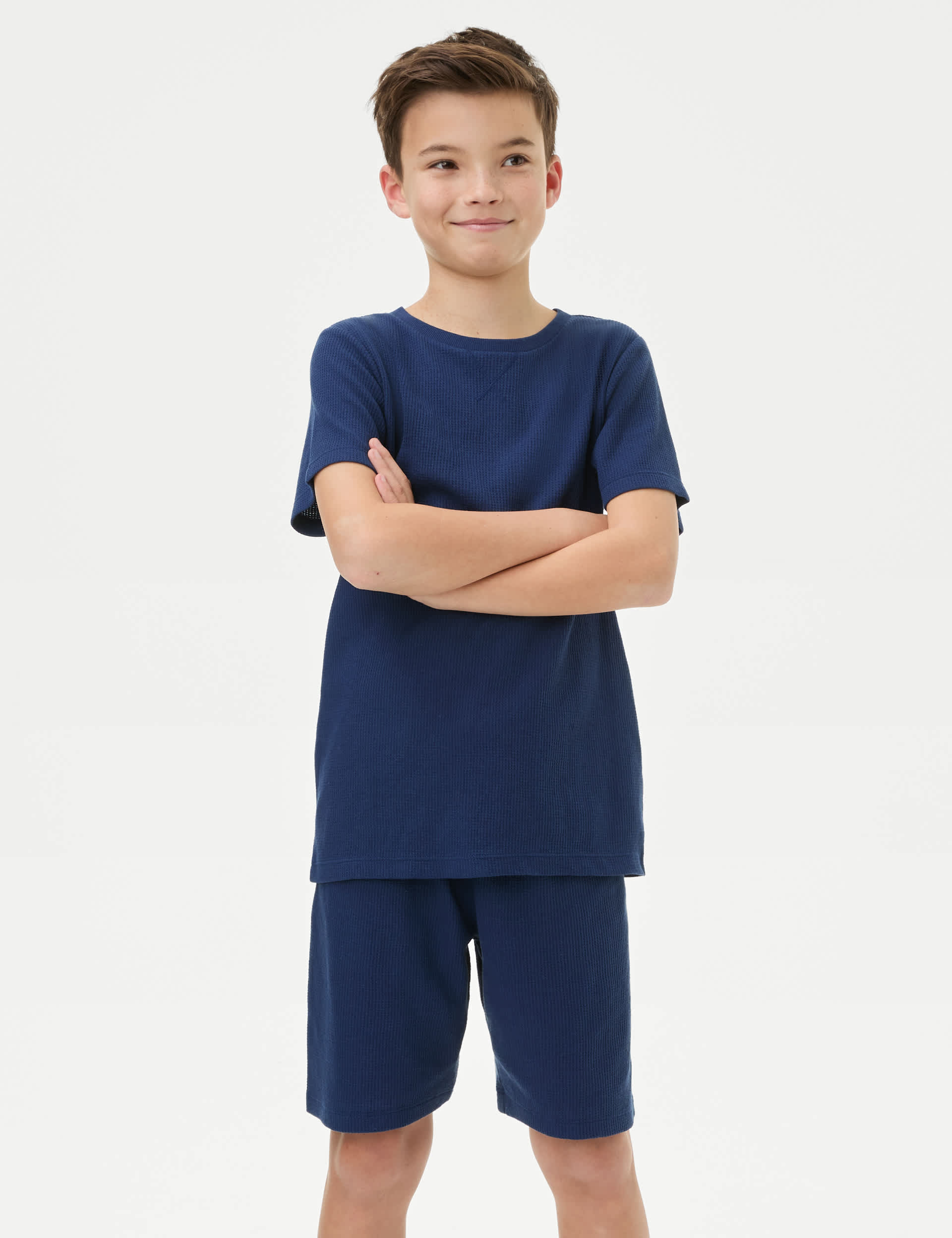 M&S Boys Cotton Blend Waffle Pyjamas (6-16 Yrs) - 6-7 Y - Blue Mix, Stone,Blue Mix,Copper Tan,Light 