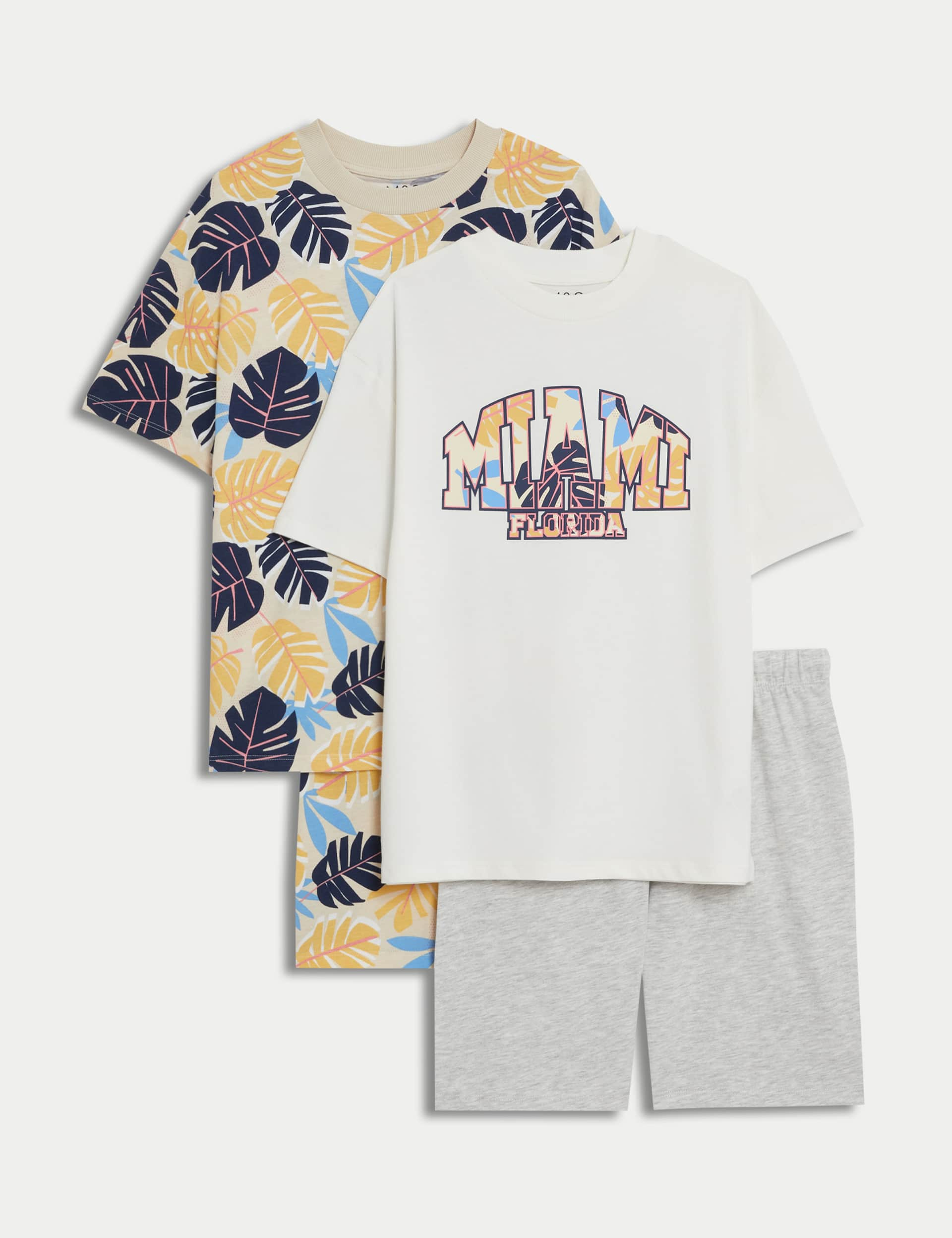 M&S Boys 2pk Cotton Rich Miami Pyjama Sets (6-16 Yrs) - 13-14 - Yellow Mix, Yellow Mix