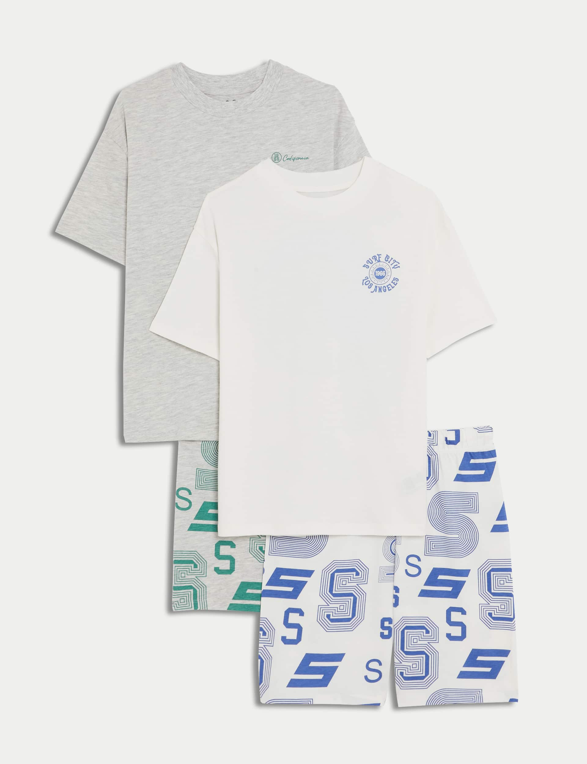 M&S Boys 2pk Pure Cotton Graphic Pyjama Sets (6-16 Yrs) - 11-12 - Ivory, Ivory