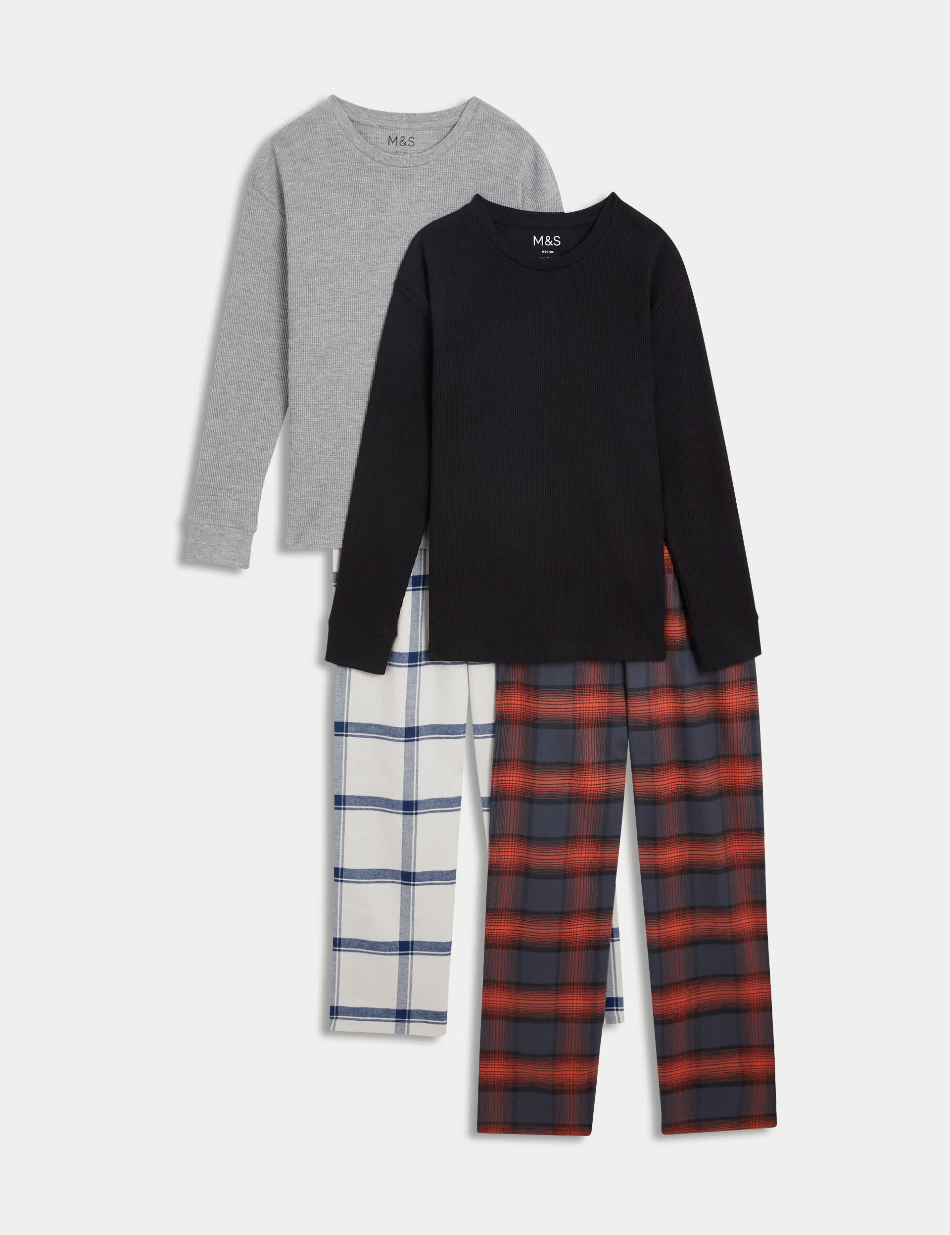 M&S Boys 2pk Cotton Blend Checked Pyjama Sets (1-16 Yrs)