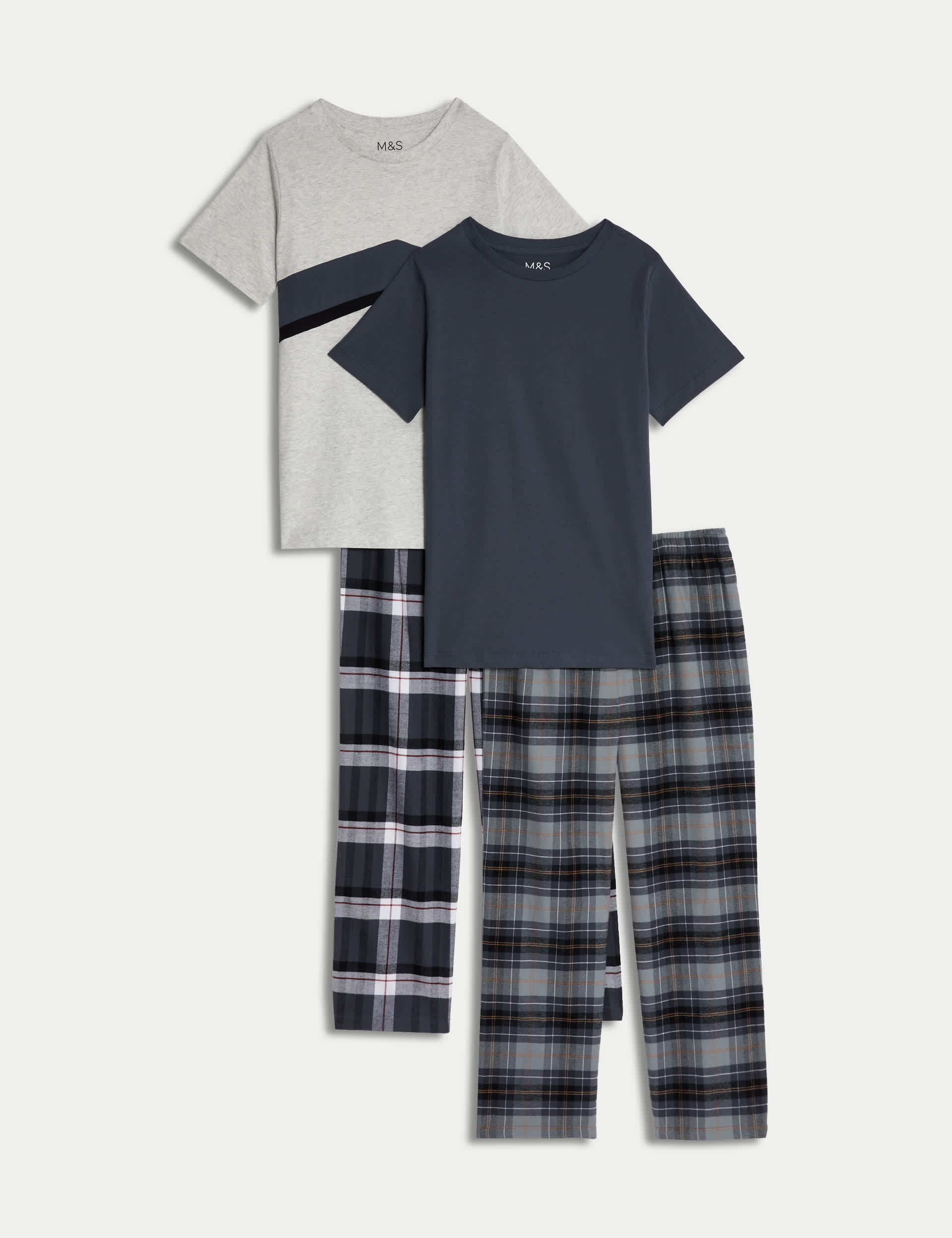 M&S Boys 2pk Pure Cotton Checked Pyjama Sets (6-16 Yrs)
