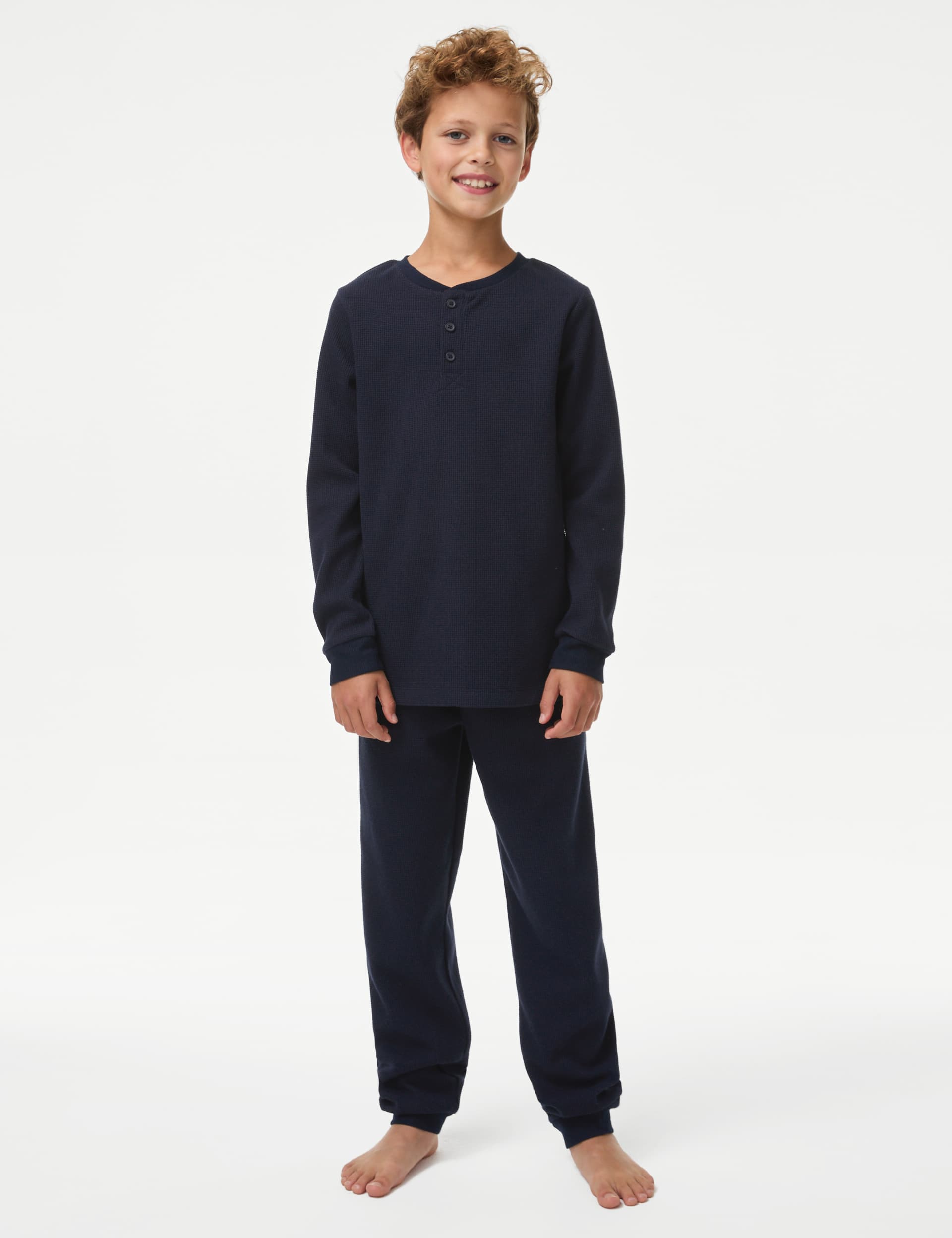 M&S Boys Waffle Pyjamas (1-16 Yrs) - 8-9 Y - Navy, Navy