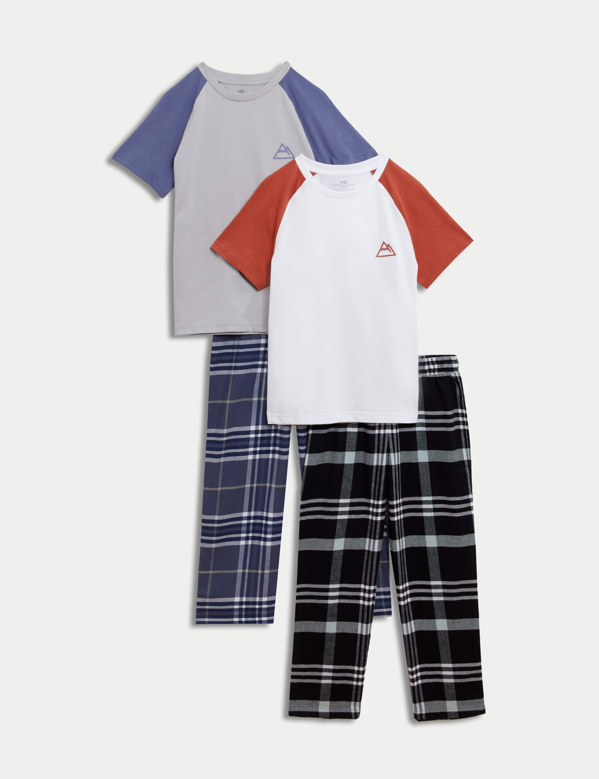 M&S Boys 2pk Pure Cotton Checked Pyjama Sets (6-16 Yrs) - 13-14 - Ink, Ink