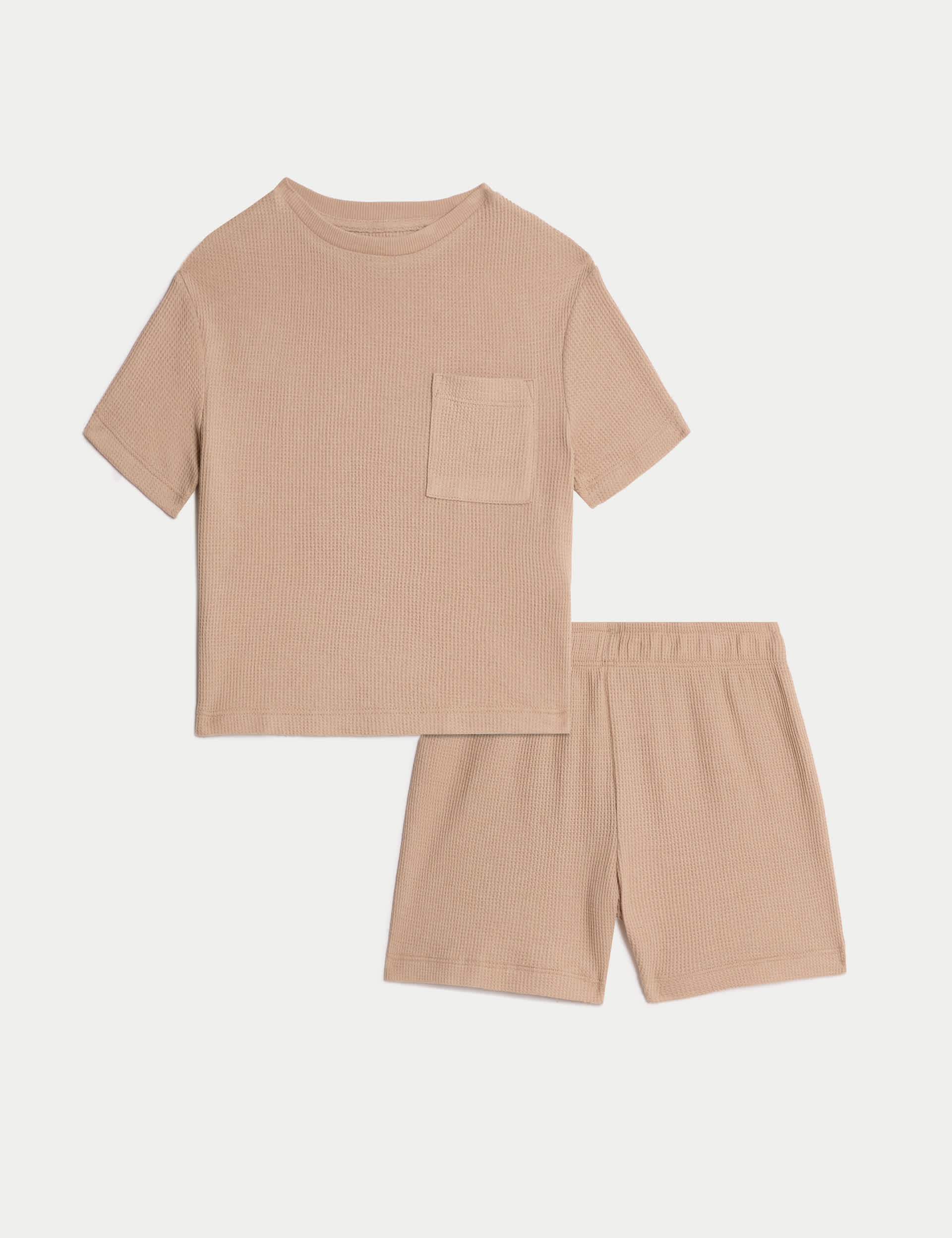 M&S Collection Cotton Blend Waffle Pyjamas (12 Mths-16 Yrs) - 8-9 Y - Neutral, Neutral